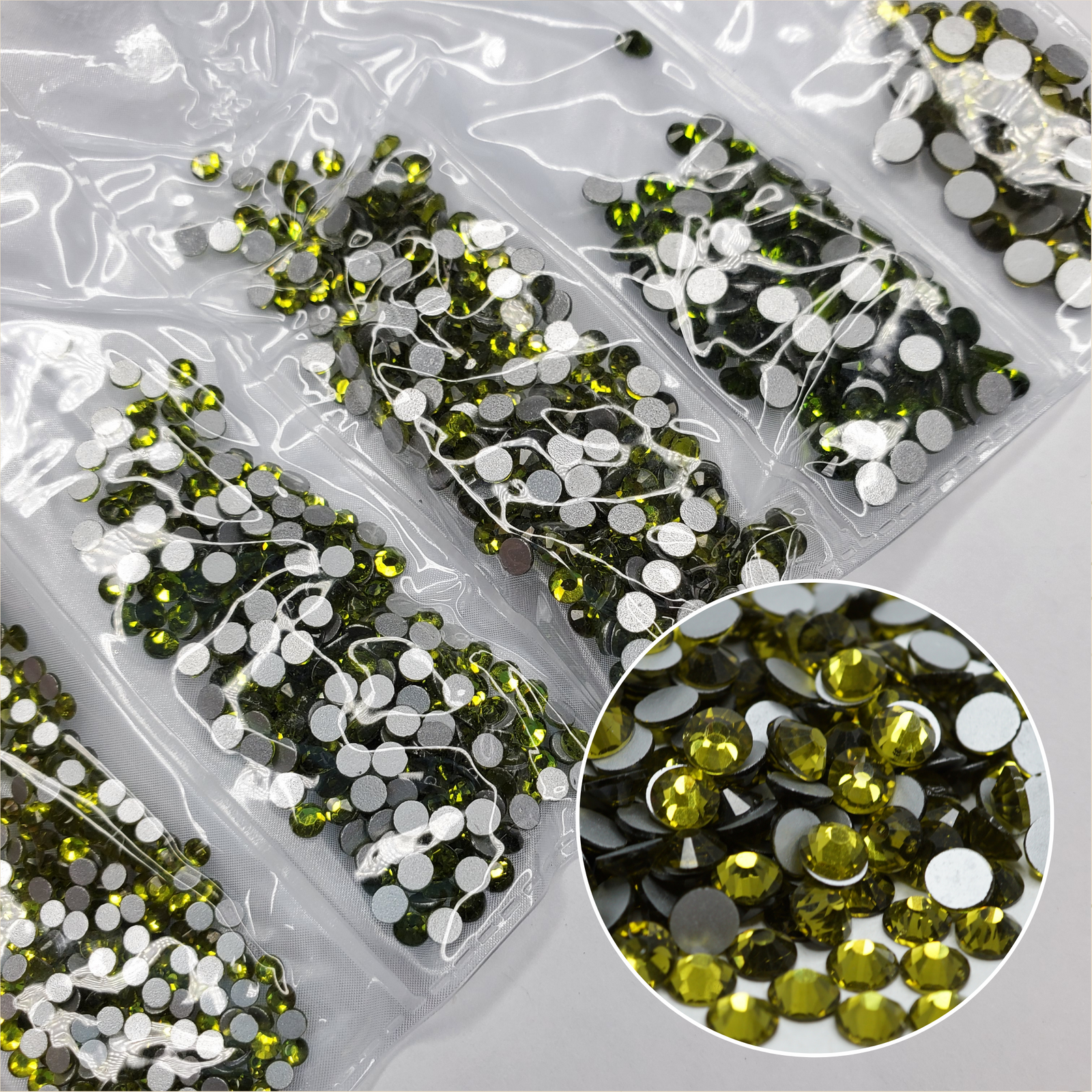 Multi-Size Olivine Rhinestones - GLASS- flat back #0016