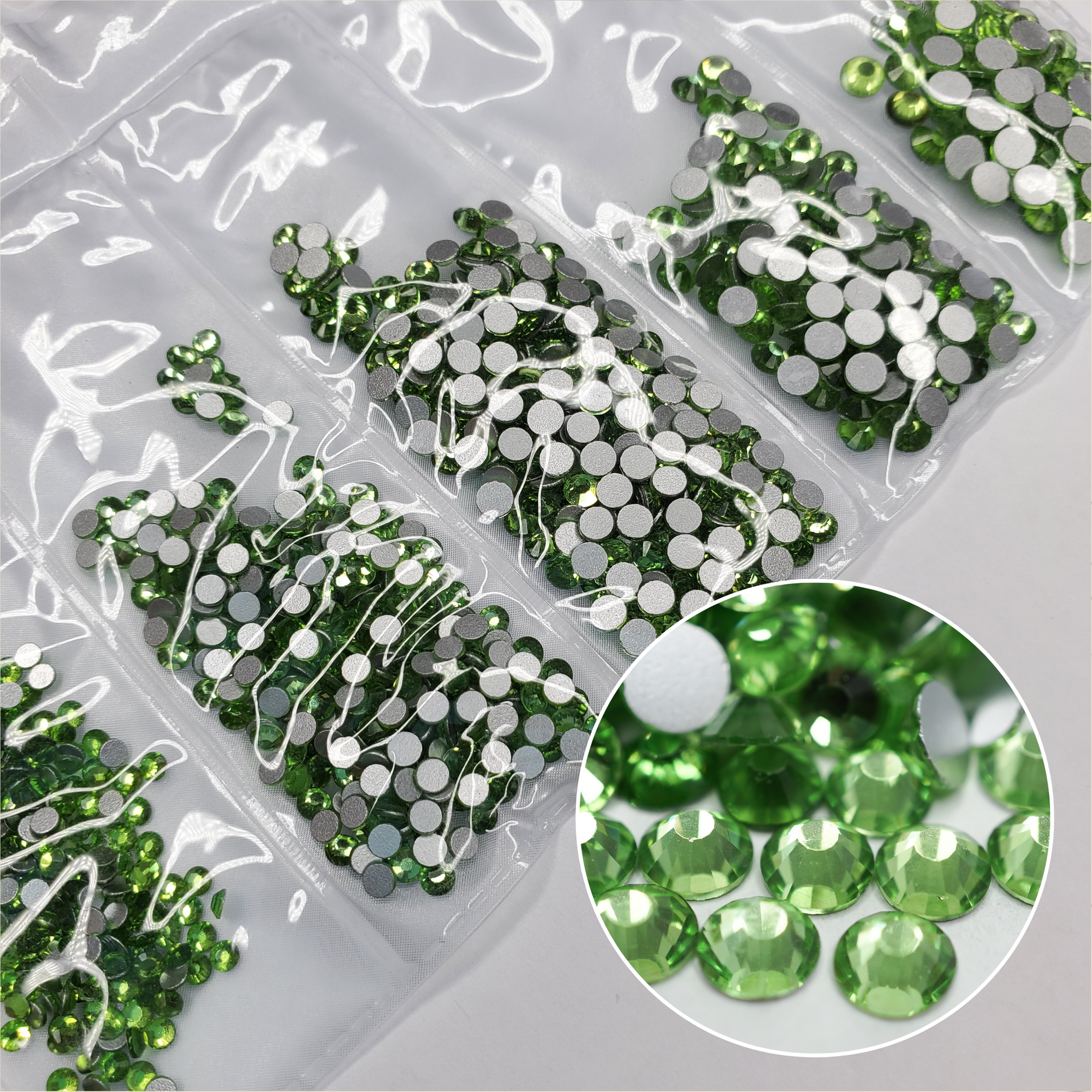 Multi-Size Peridot Rhinestones - GLASS- flat back #015