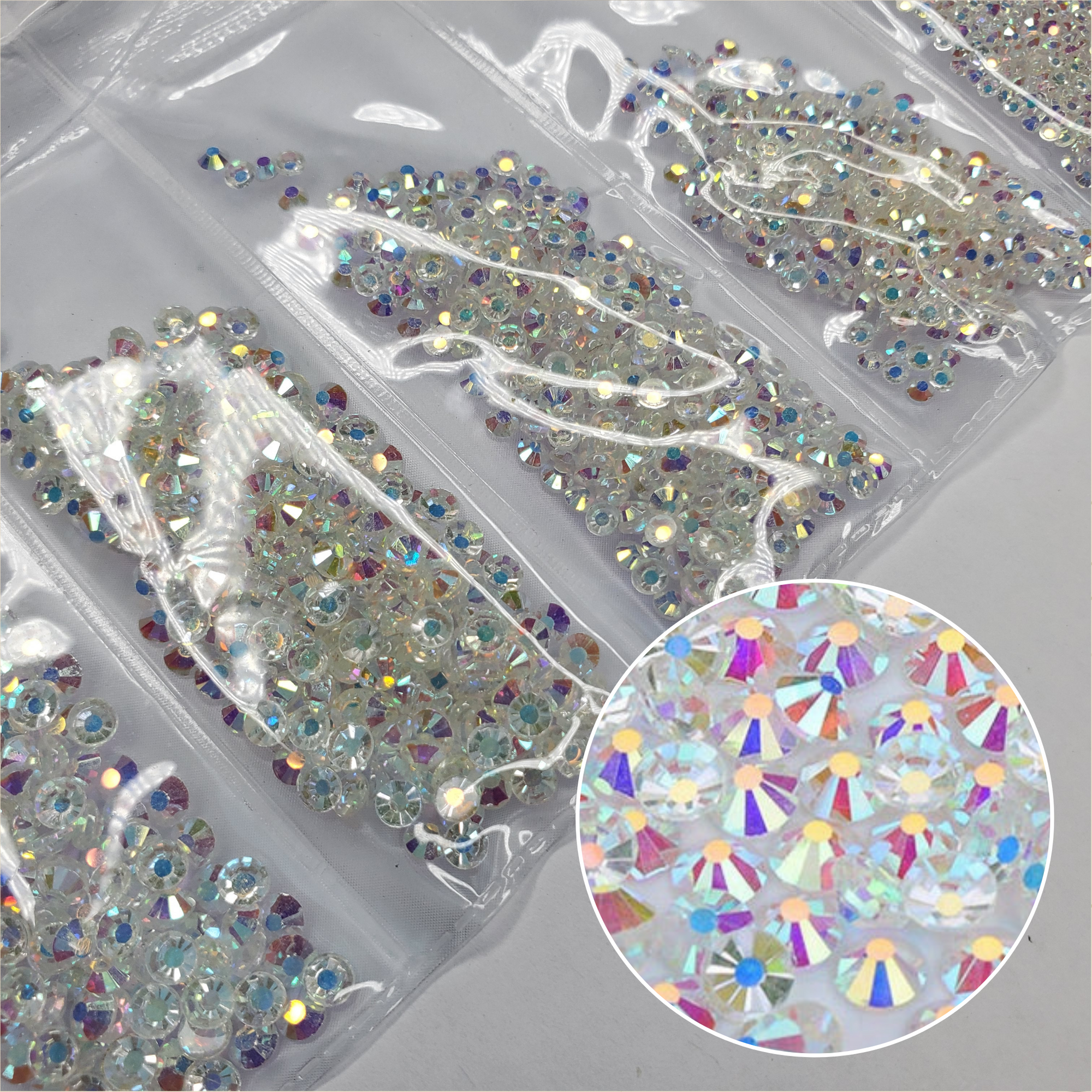 Multi-Size Transparent AB Rhinestones - GLASS- flat back