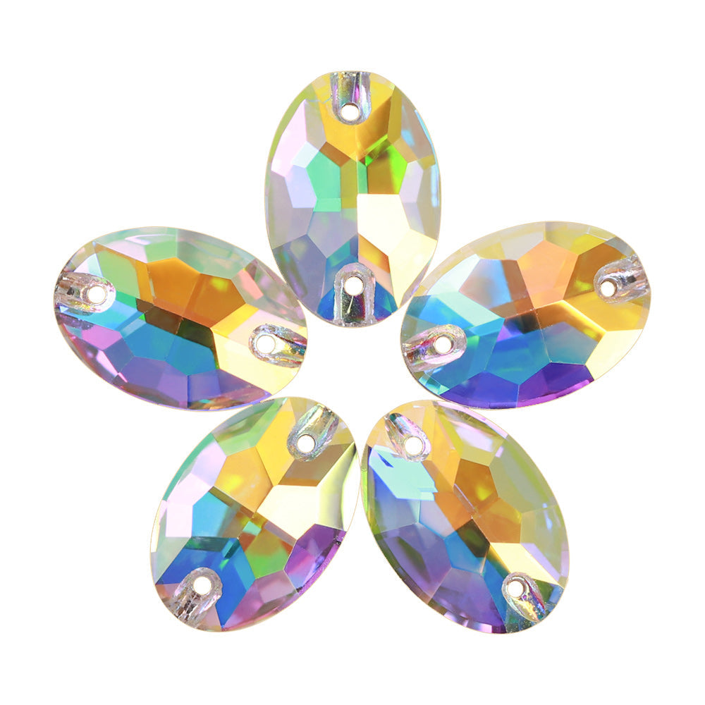 Crystal AB Oval Sew On Glass Rhinestone AB