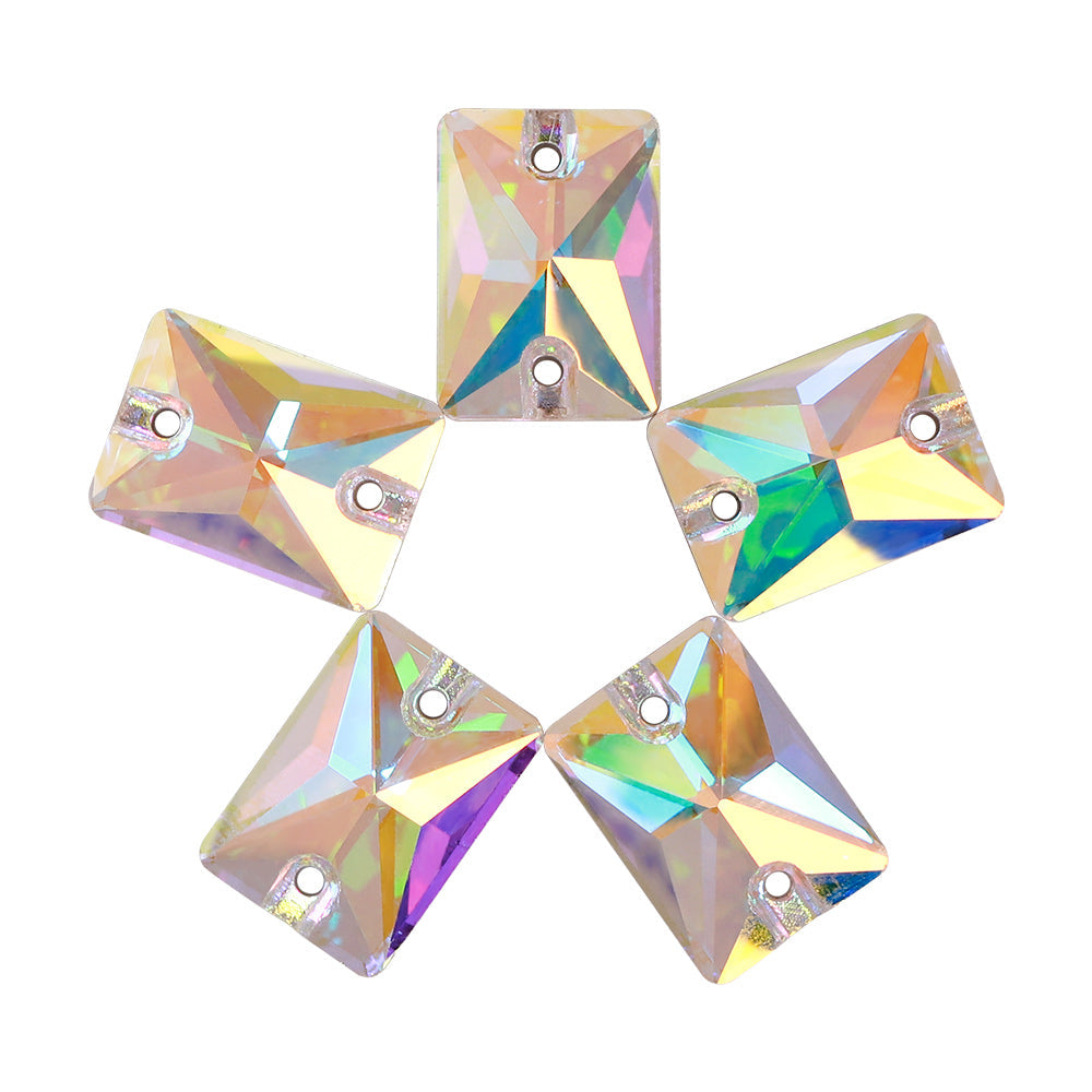 Crystal AB RECTANGLE Sew On Glass Rhinestone AB