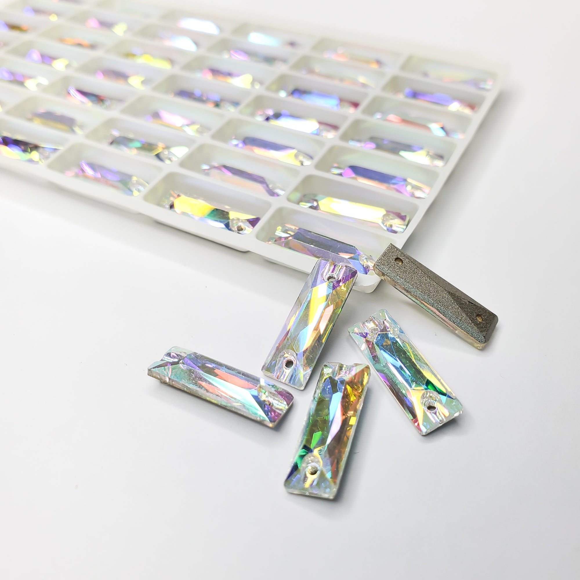 AB Cosmic Baguette Sew On Glass Rhinestone