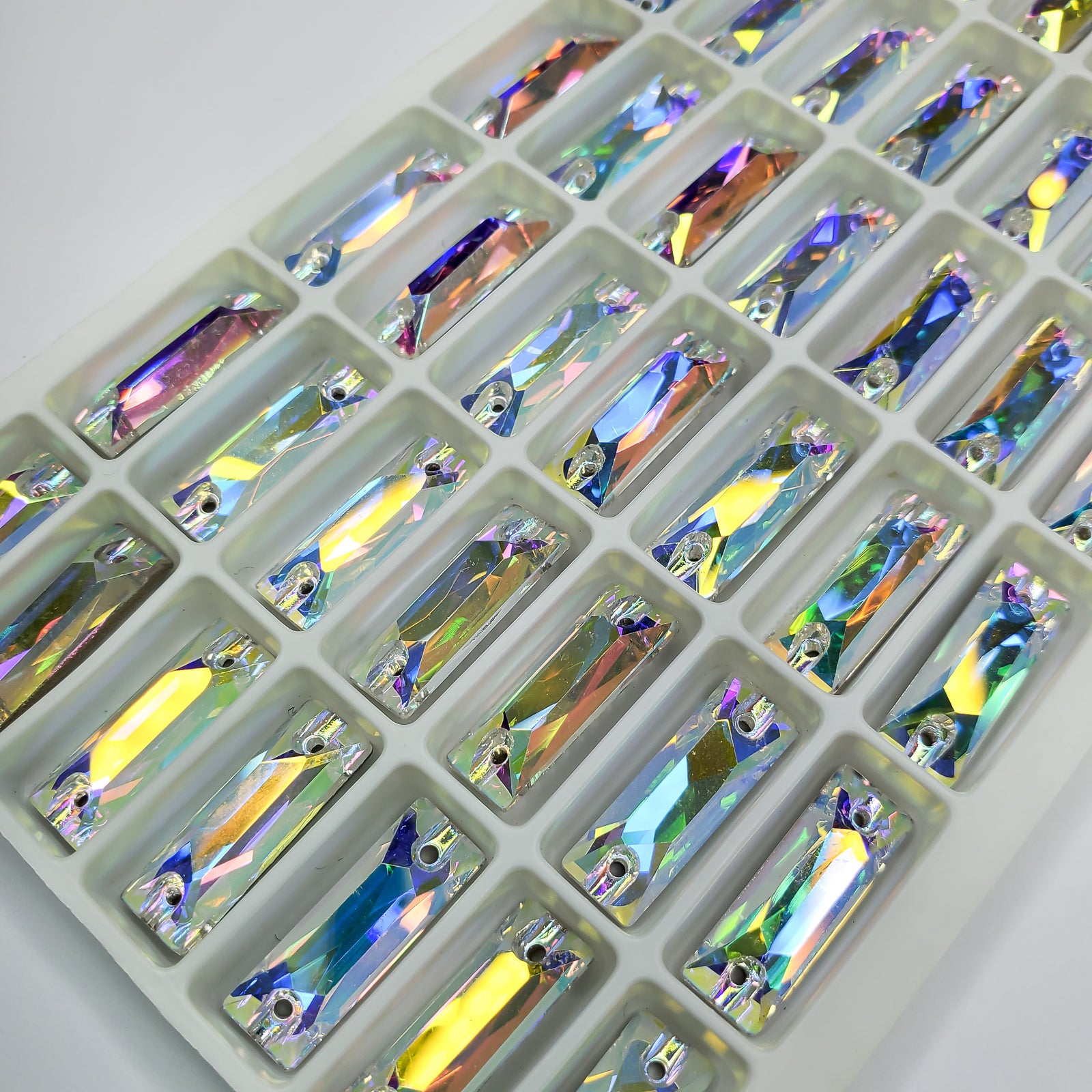 AB Cosmic Baguette Sew On Glass Rhinestone