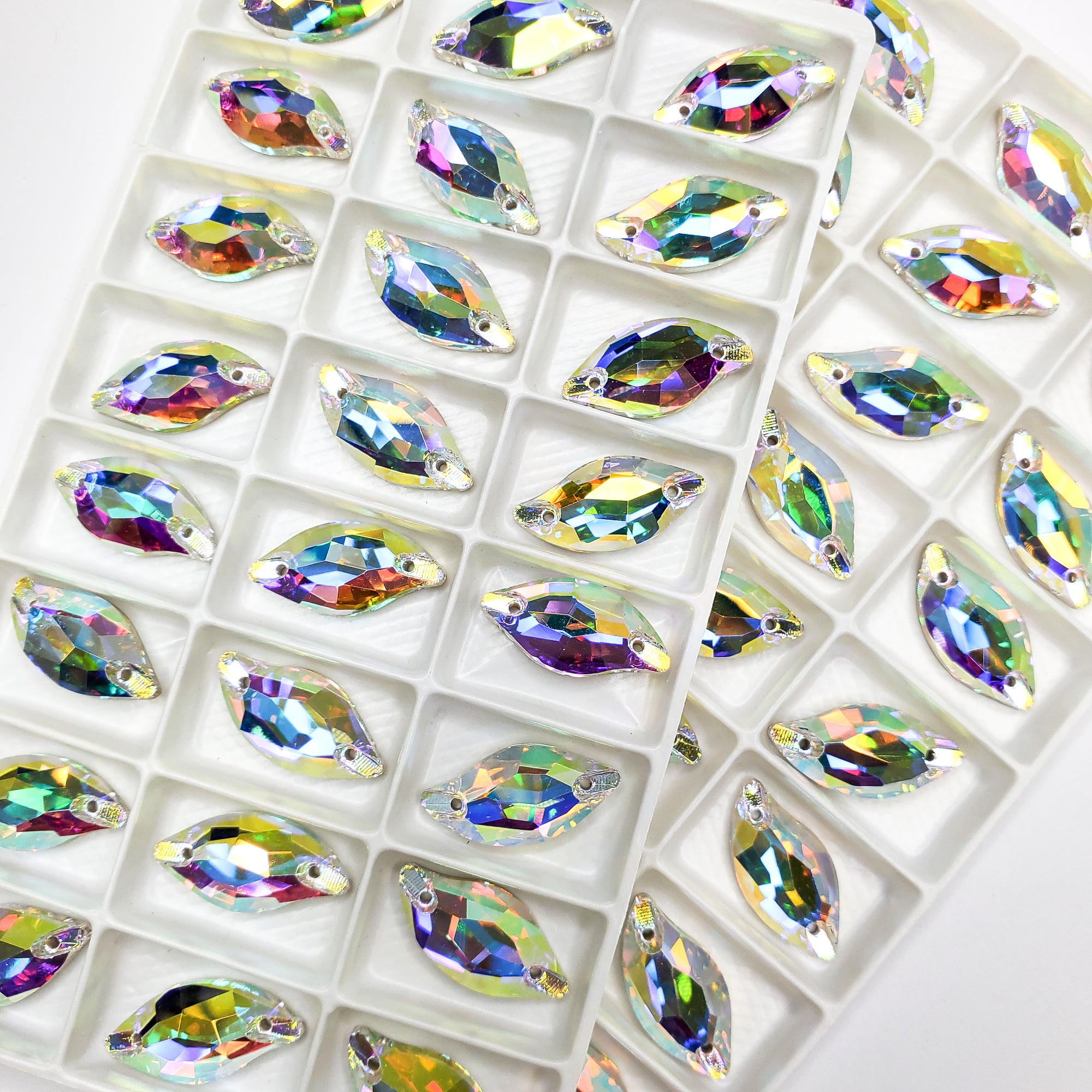 AB - Diamond Leaf Sew On stone - Glass Rhinestone