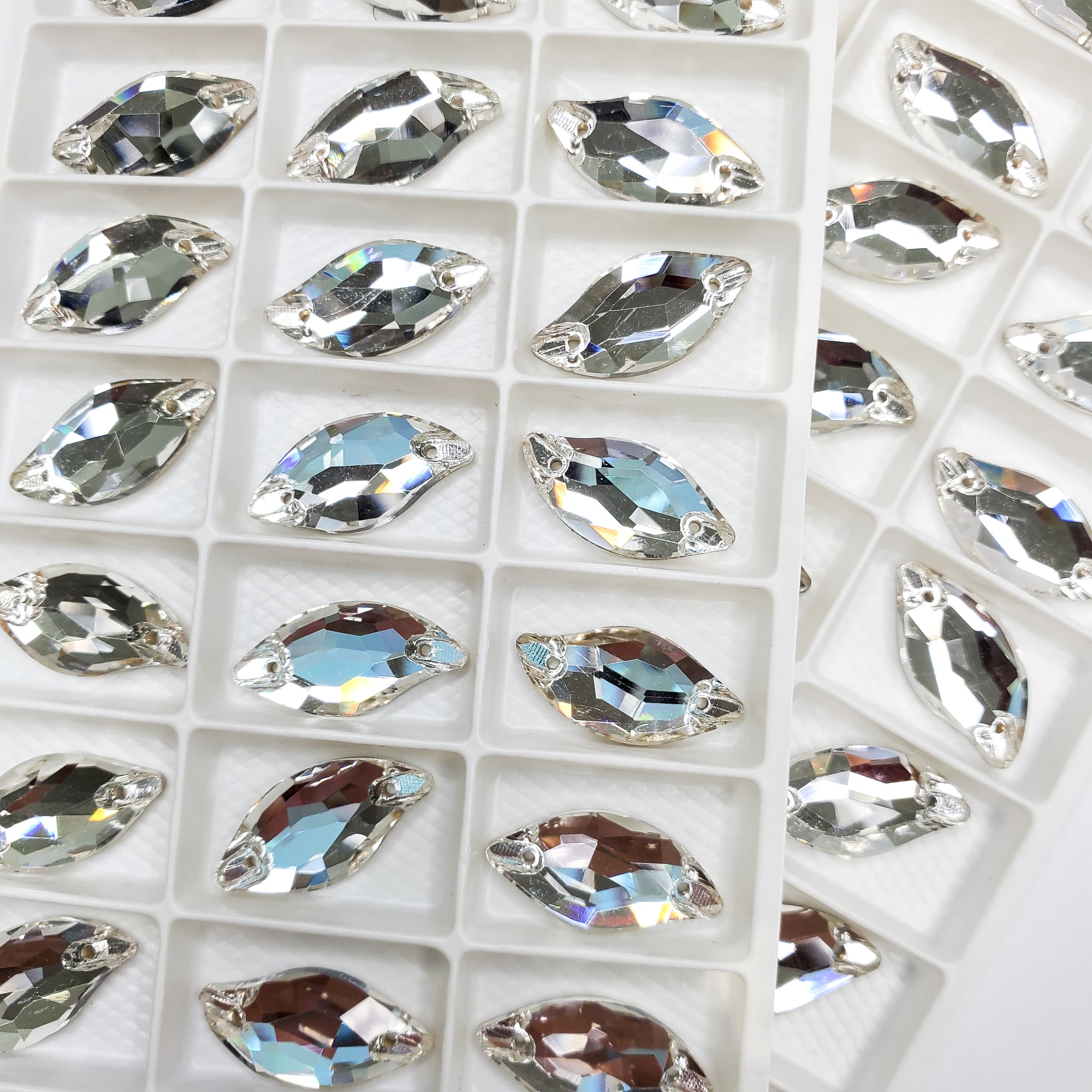 Clear - Diamond Leaf Sew On stone - Glass Rhinestone