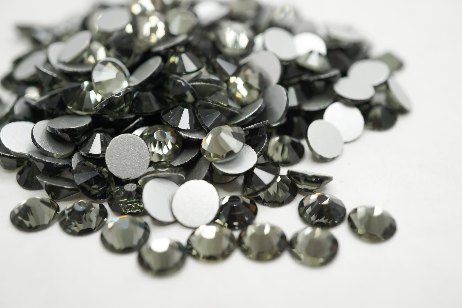 Multi-Size Black DIAMOND Rhinestones - GLASS- flat back #002