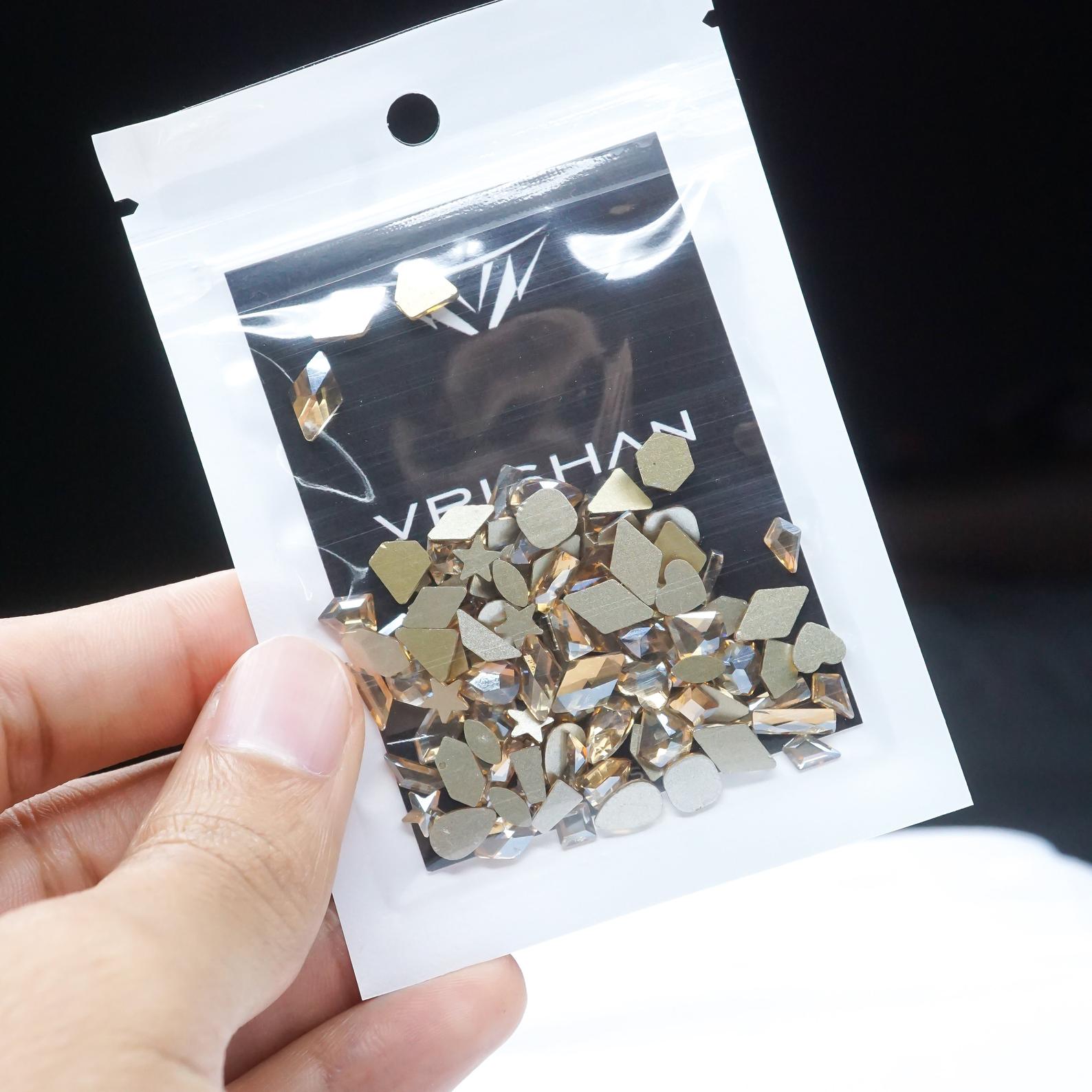 Champagne- 100 Mix shapes - Nail art- Rhinestones - GLASS- flat back