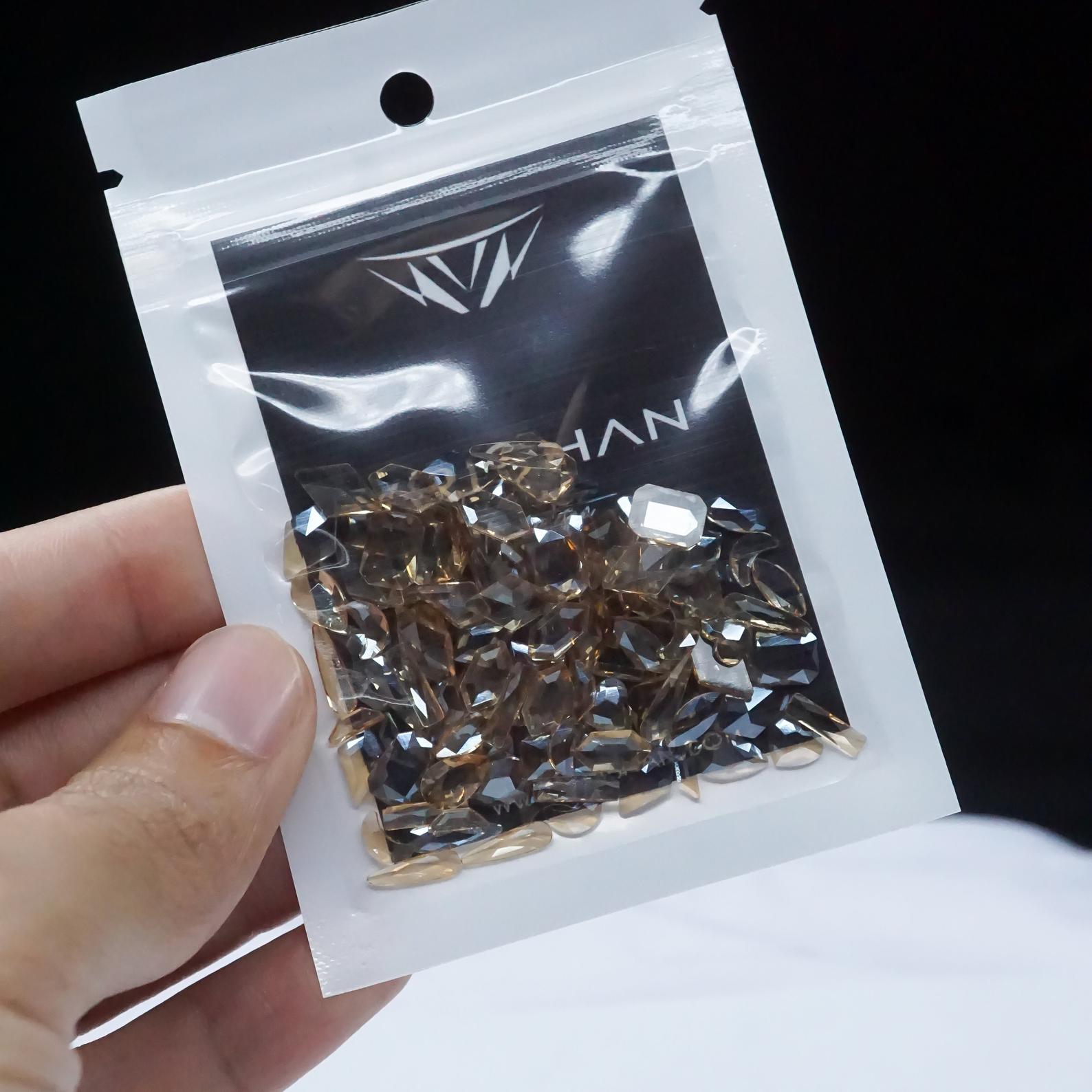 transparent champagne- 100 Mix shapes - Nail art- Rhinestones - GLASS- flat back