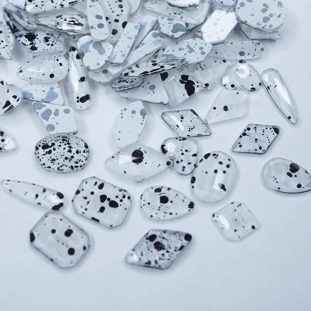 Black and White- 100 Mix shapes - Nail art- Rhinestones - GLASS- flat back
