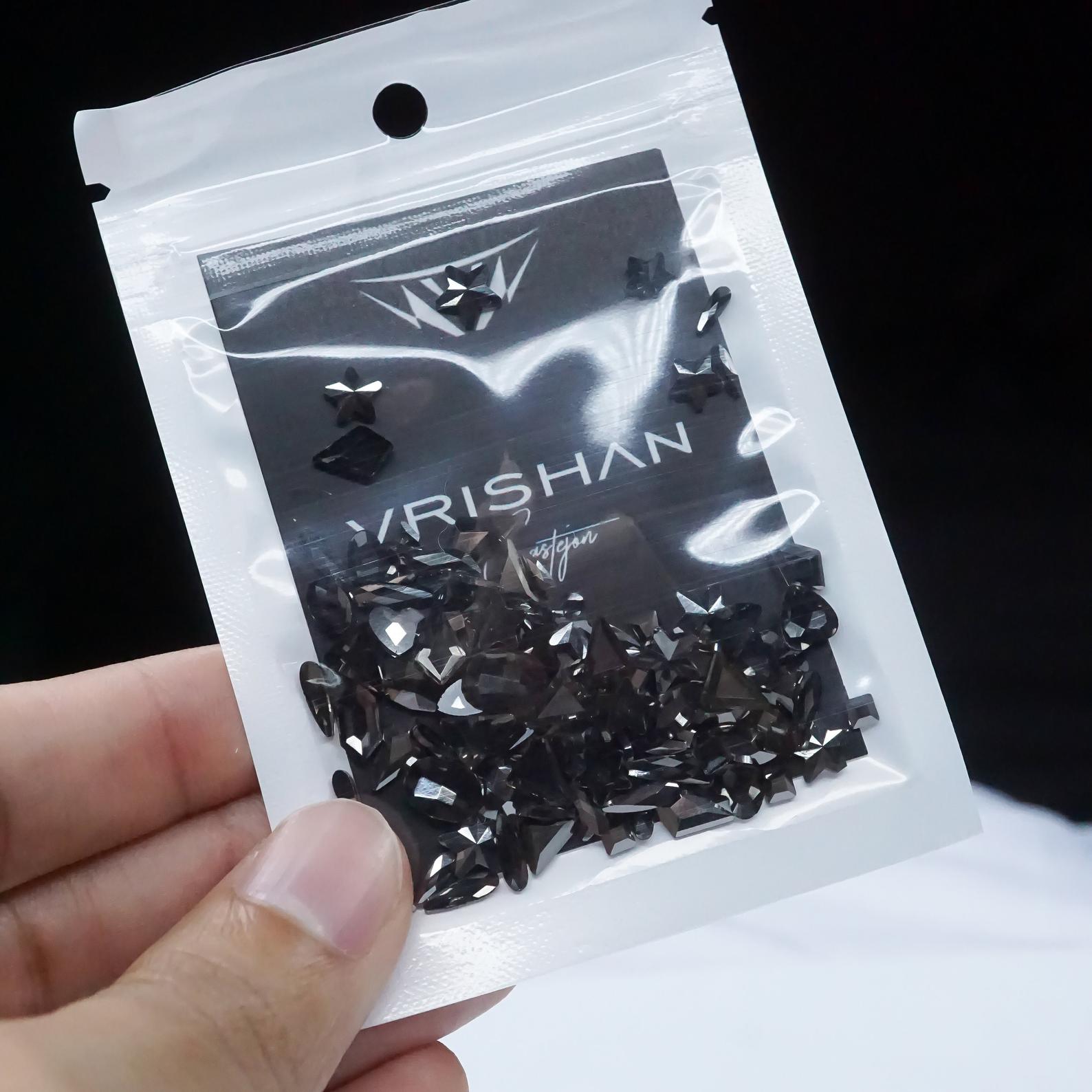 Dark silver- 100 Mix shapes - Nail art- Rhinestones - GLASS- flat back