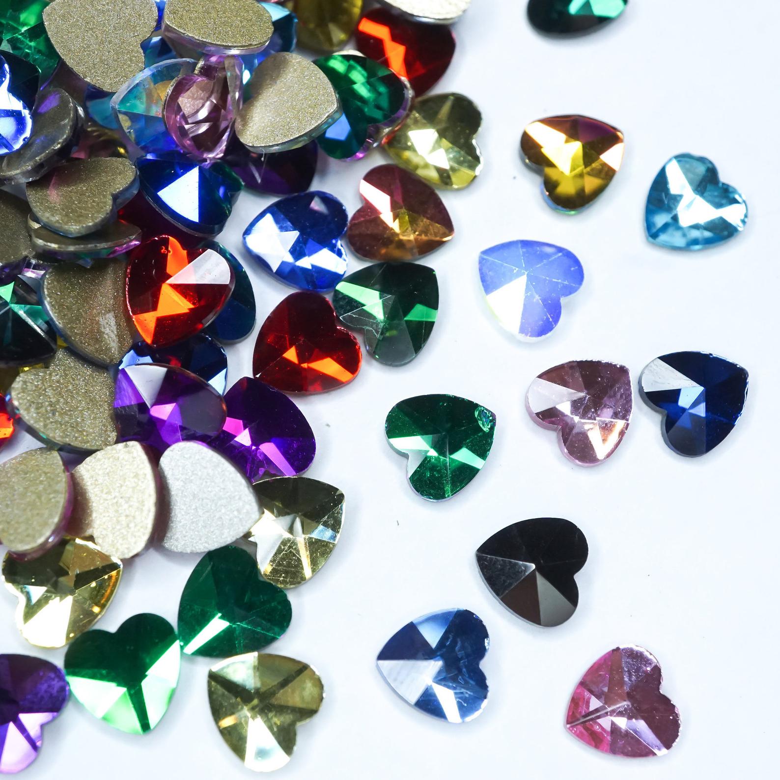 hearts- 100 Mix colors - Nail art- Rhinestones - GLASS- flat back