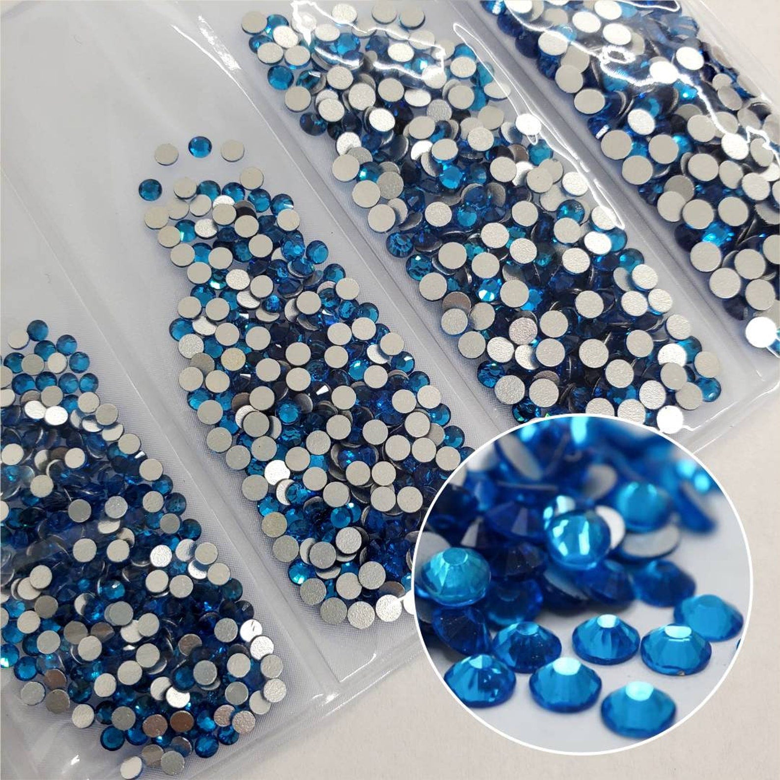 Multi-Size Capri Blue Rhinestones - GLASS- flat back #008