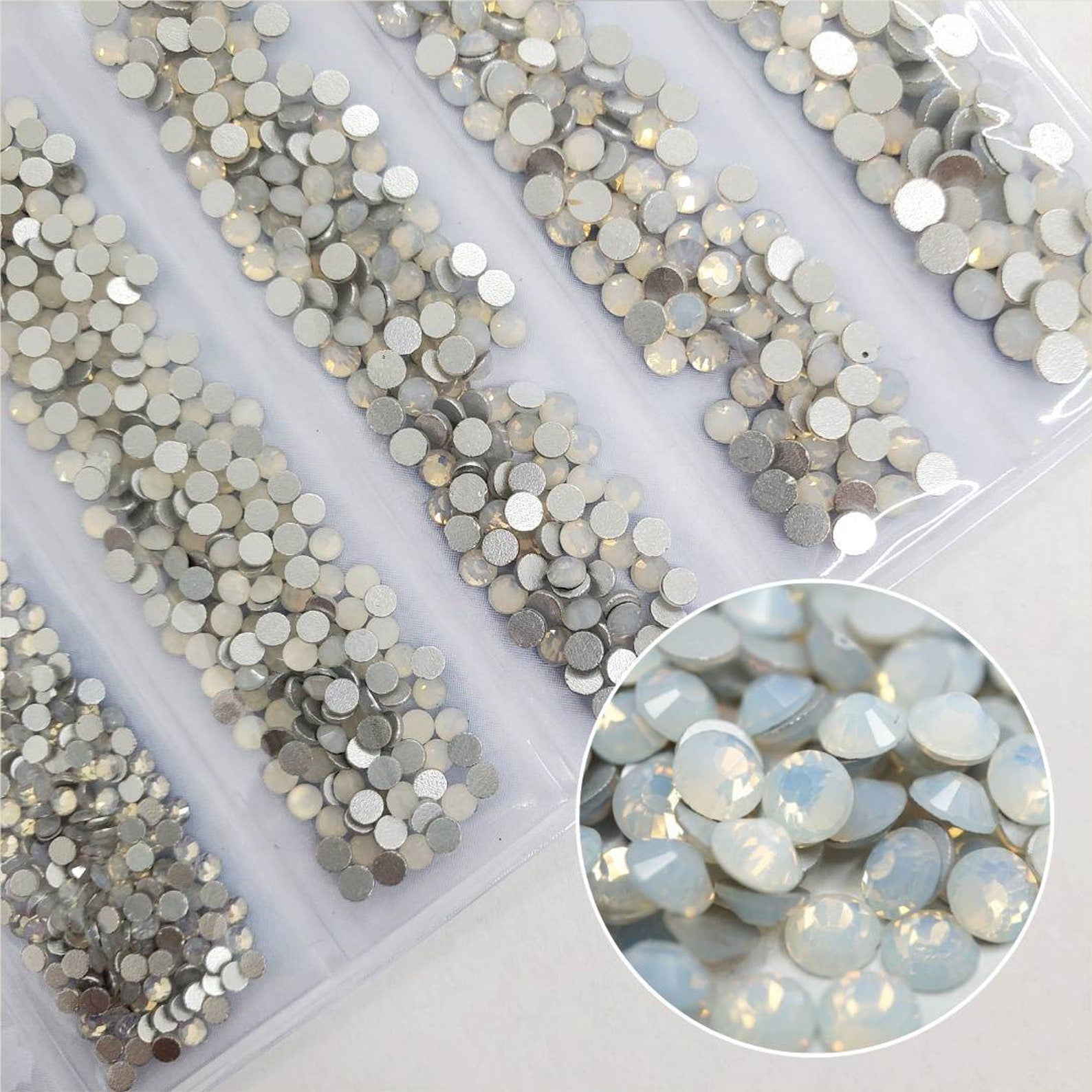 Multi-Size White Opal Rhinestones - GLASS- flat back #032