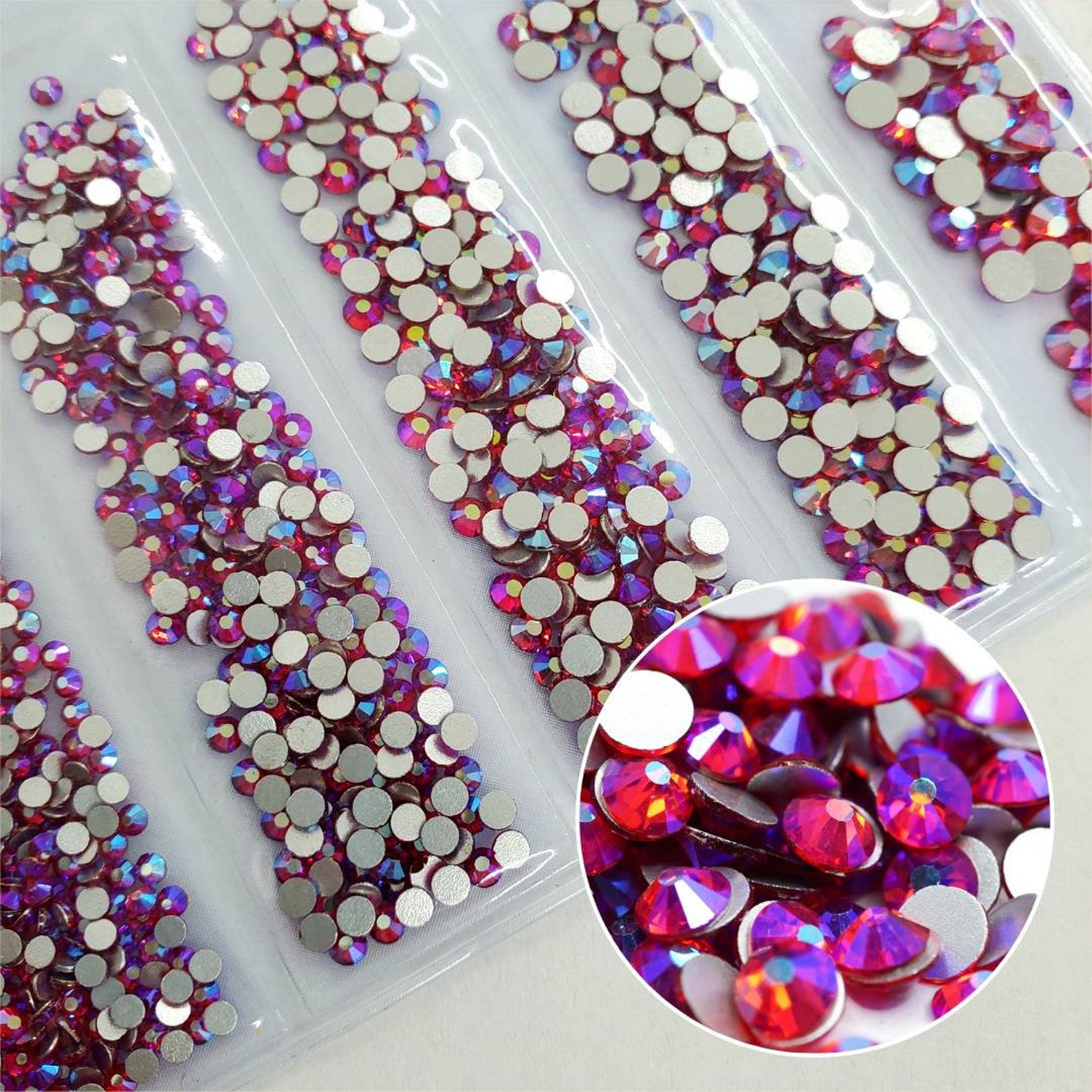Multi-Size Lt. Siam Ab Rhinestones - GLASS- flat back #043