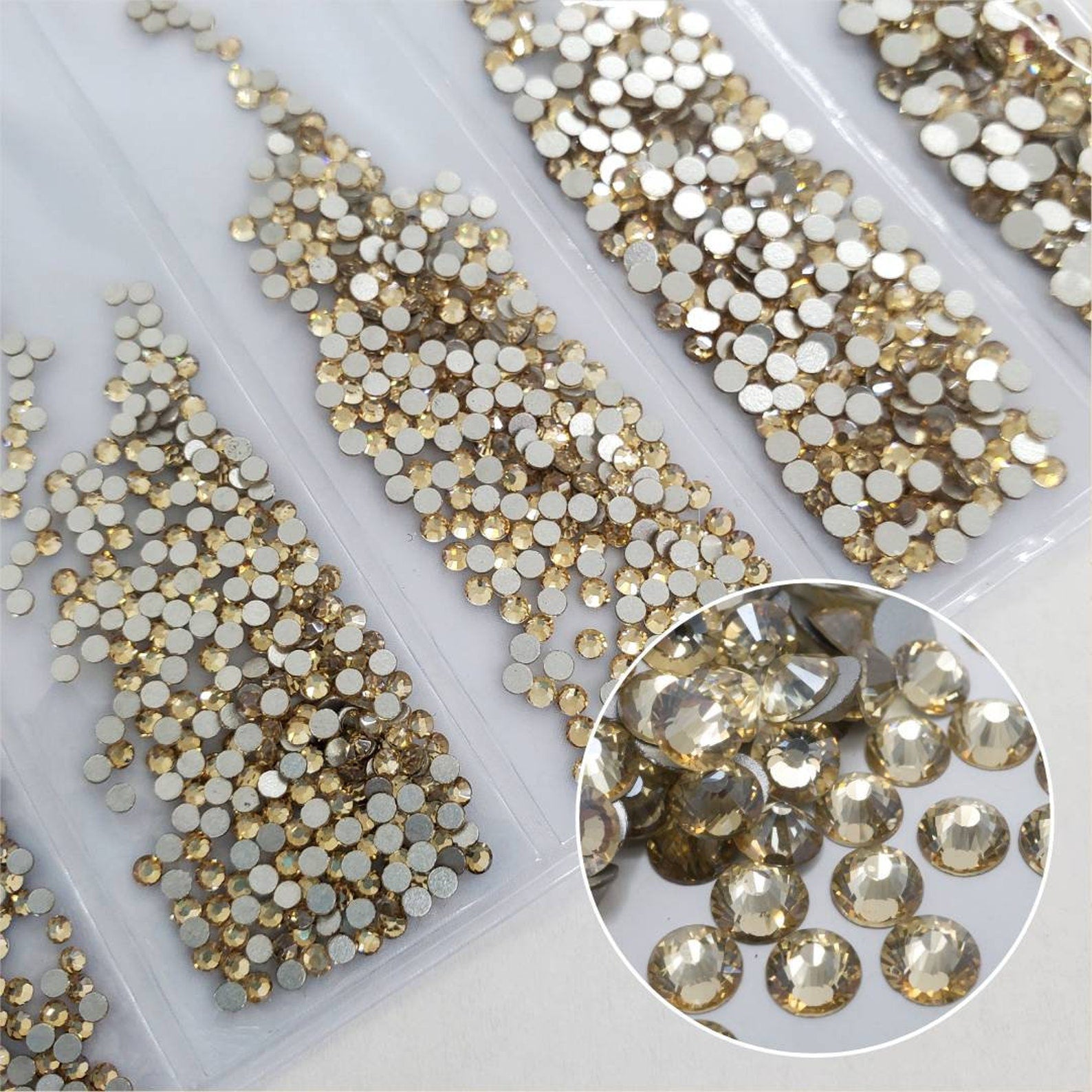 Multi-Size Golden Shadow Rhinestones - GLASS- flat back #061