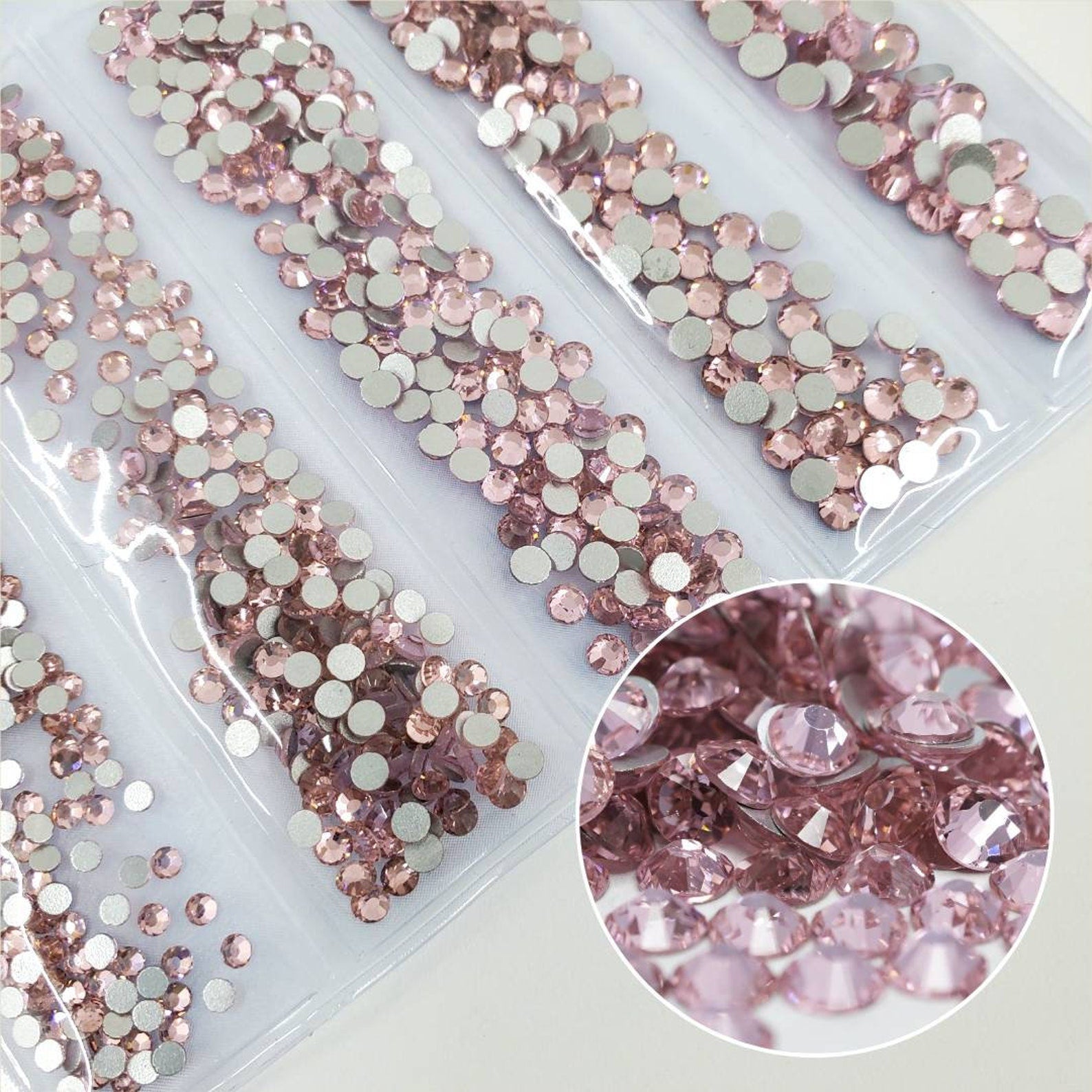 Multi-Size Light Rose Rhinestones - GLASS- flat back #032