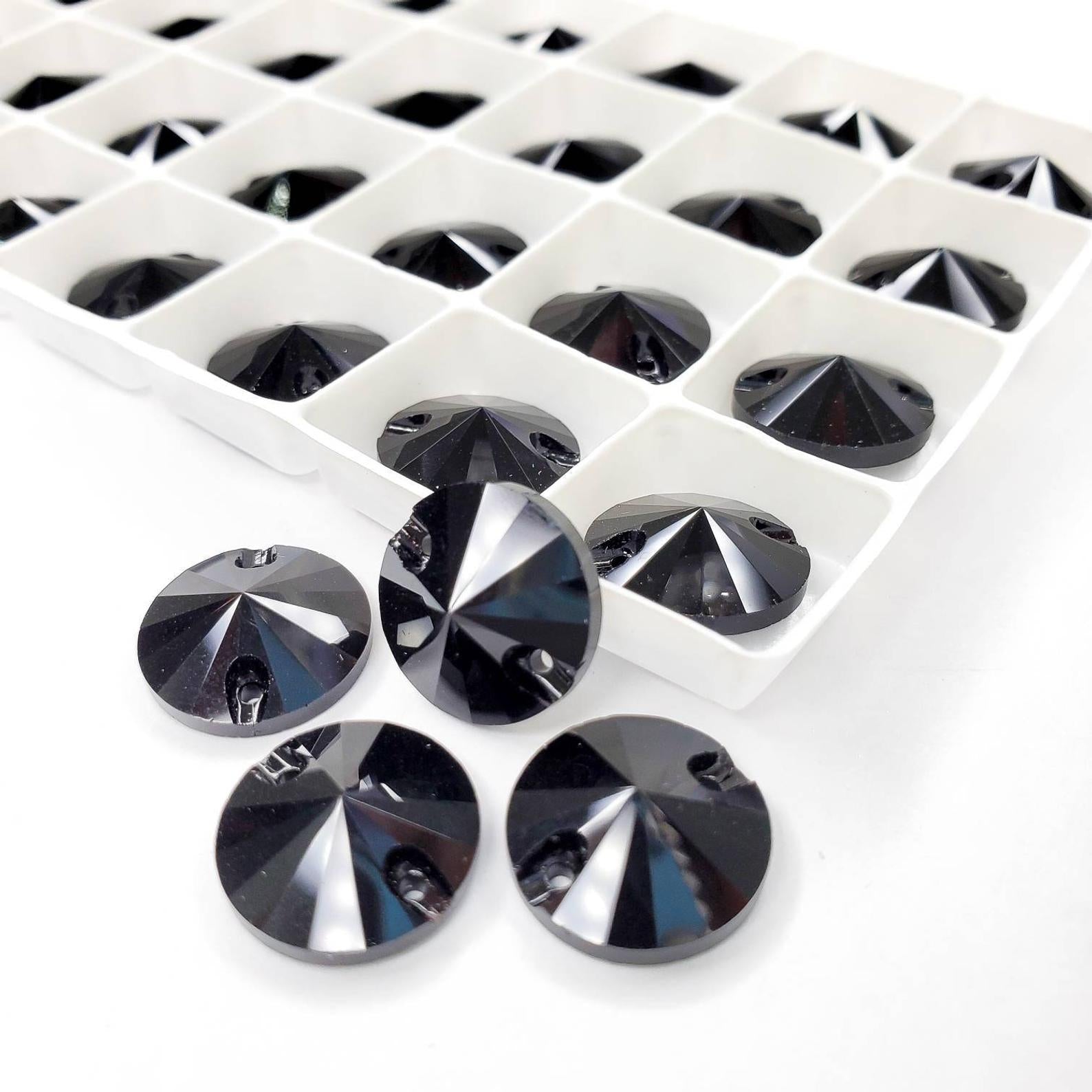 Black - RIVOLI Sew On Glass Rhinestone