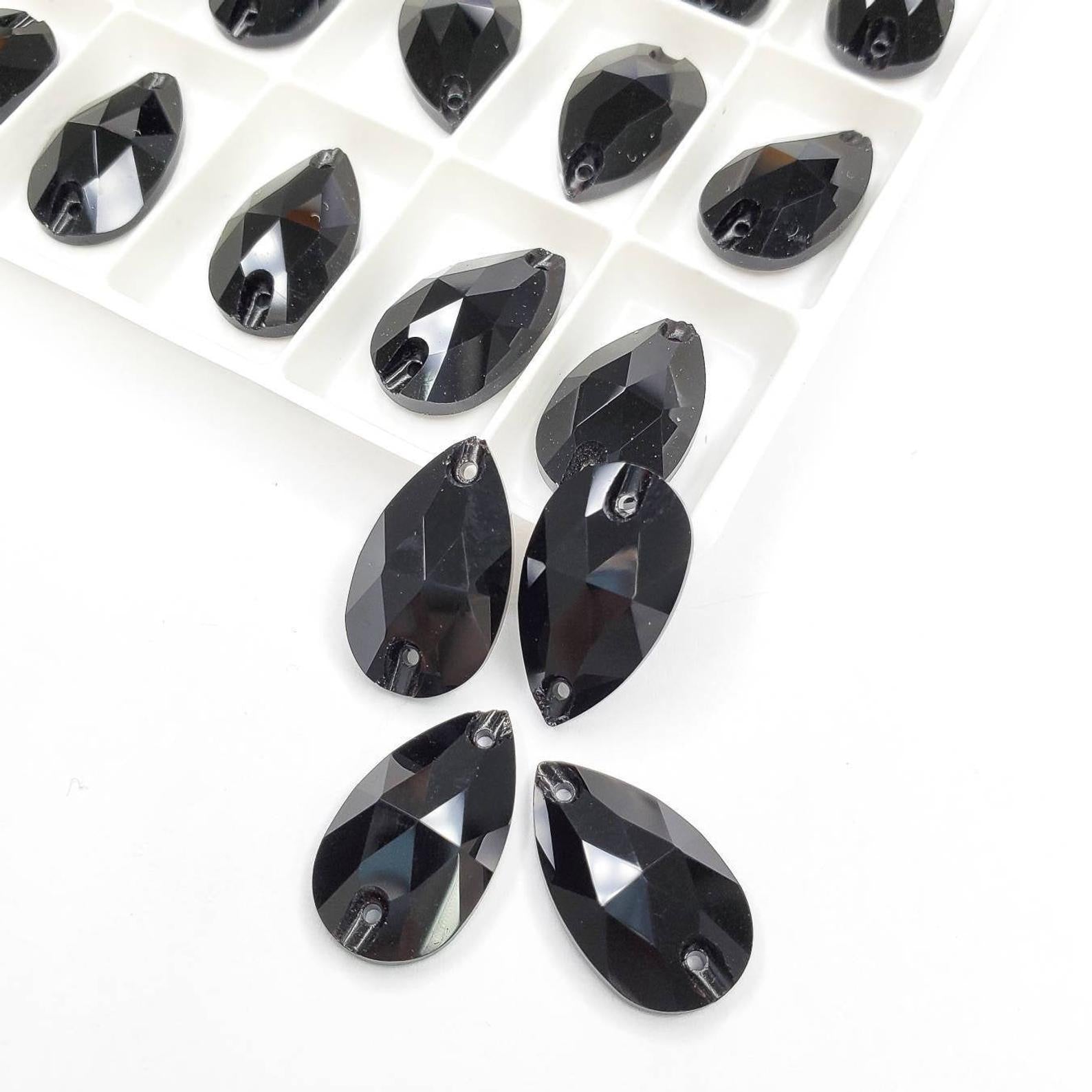 Jet black - DROP Sew On Glass Rhinestone - VRISHAN