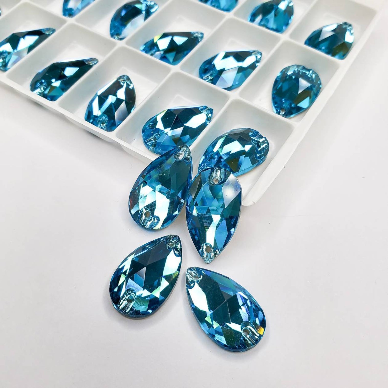 Aquamarine - DROP Sew On Glass Rhinestone
