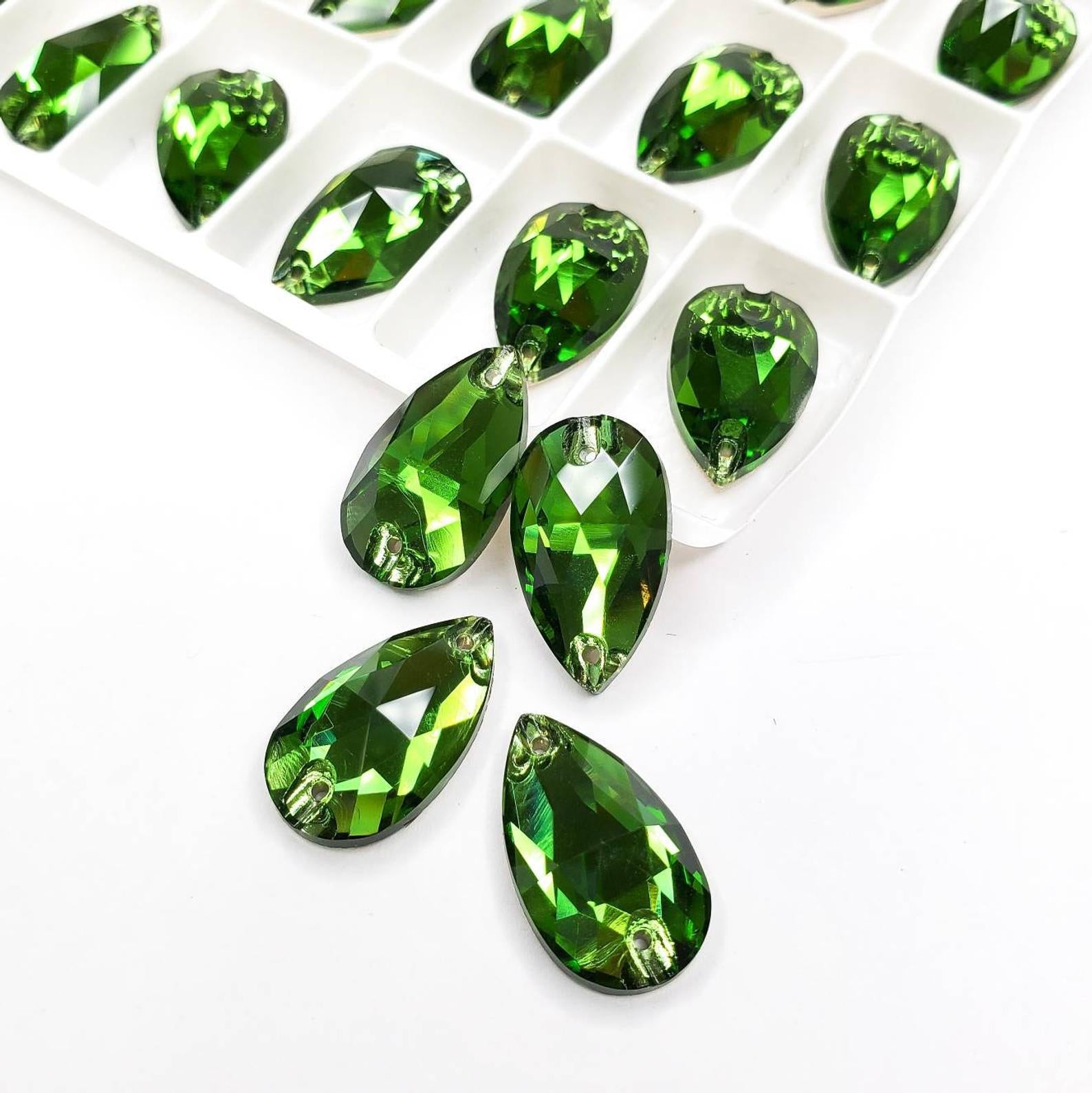 Fer green - DROP Sew On Glass Rhinestone