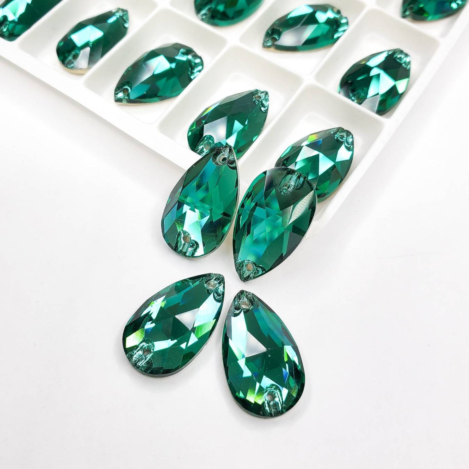 Emerald - DROP Sew On Glass Rhinestone