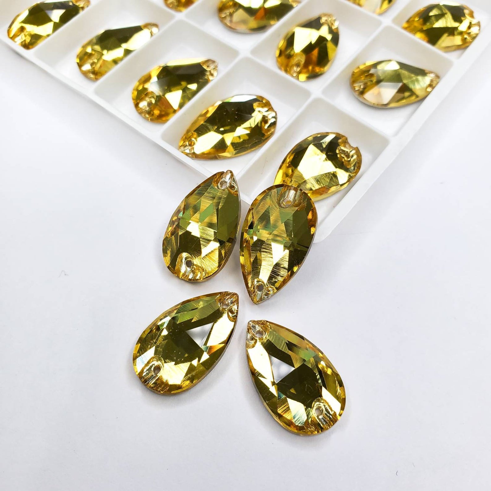 Topaz - DROP Sew On Glass Rhinestone