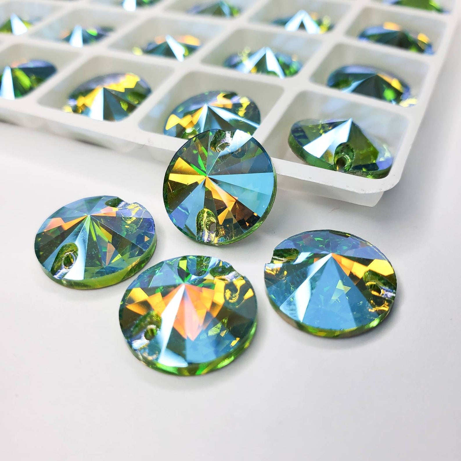 Peridot AB - RIVOLI Sew On Glass Rhinestone