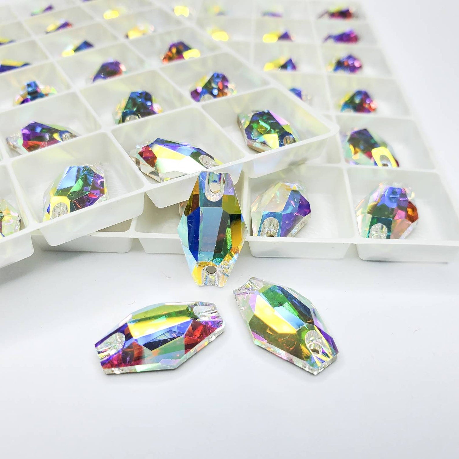 AB hexagon Sew On stone - Glass Rhinestone