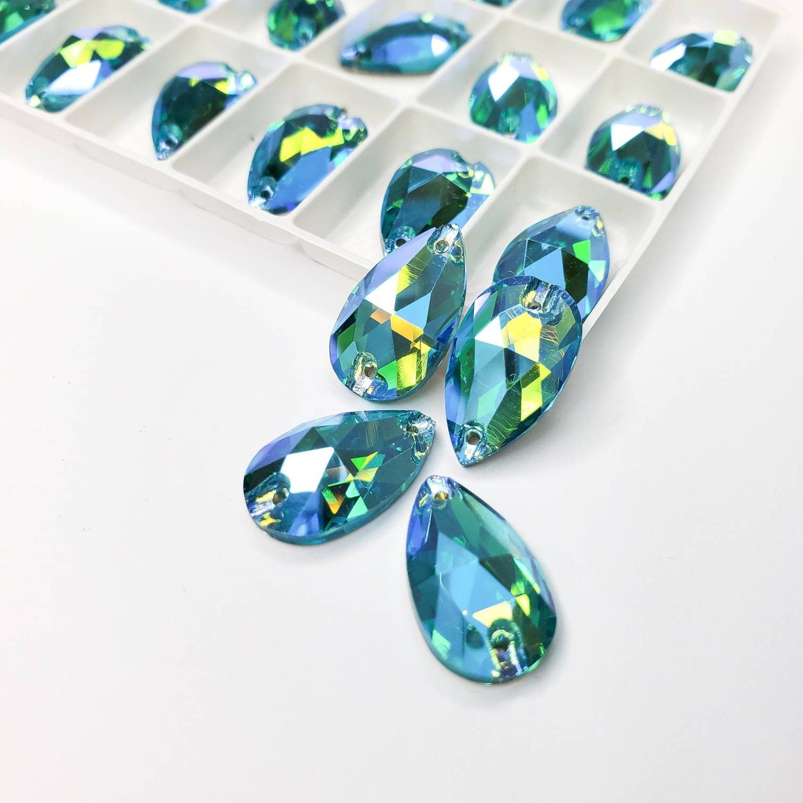 Aquamarine AB - DROP Sew On Glass Rhinestone