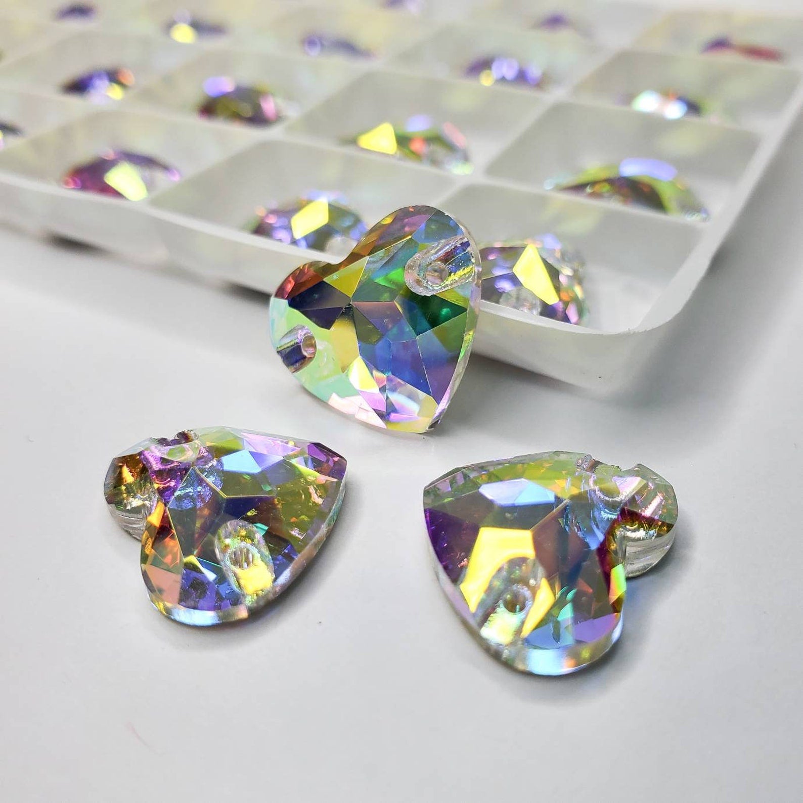 AB HEART Sew On stones - Glass Rhinestone