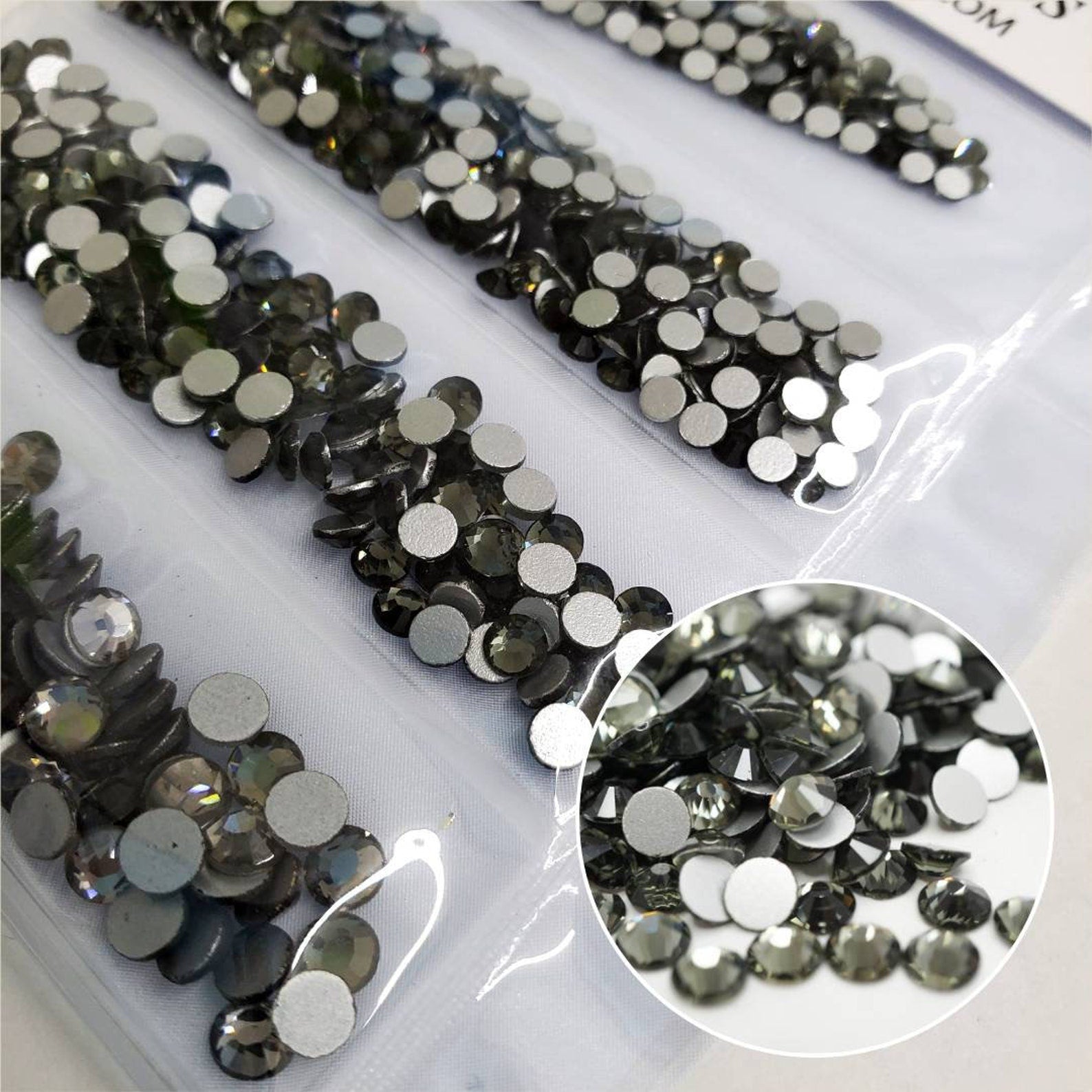 Multi-Size Black DIAMOND Rhinestones - GLASS- flat back #002