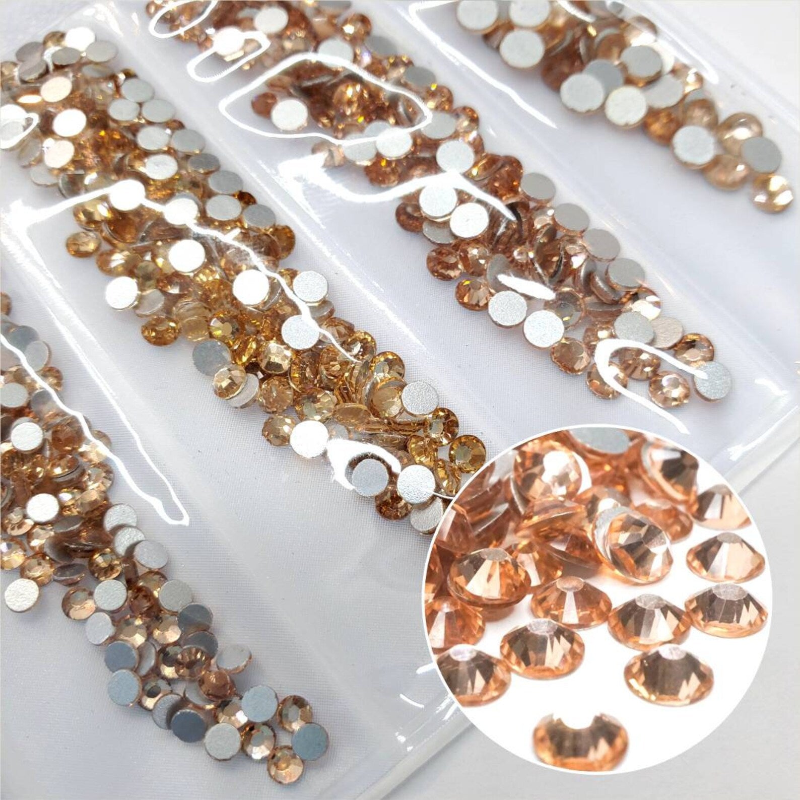 Multi-Size Light peach Rhinestones - GLASS- flat back