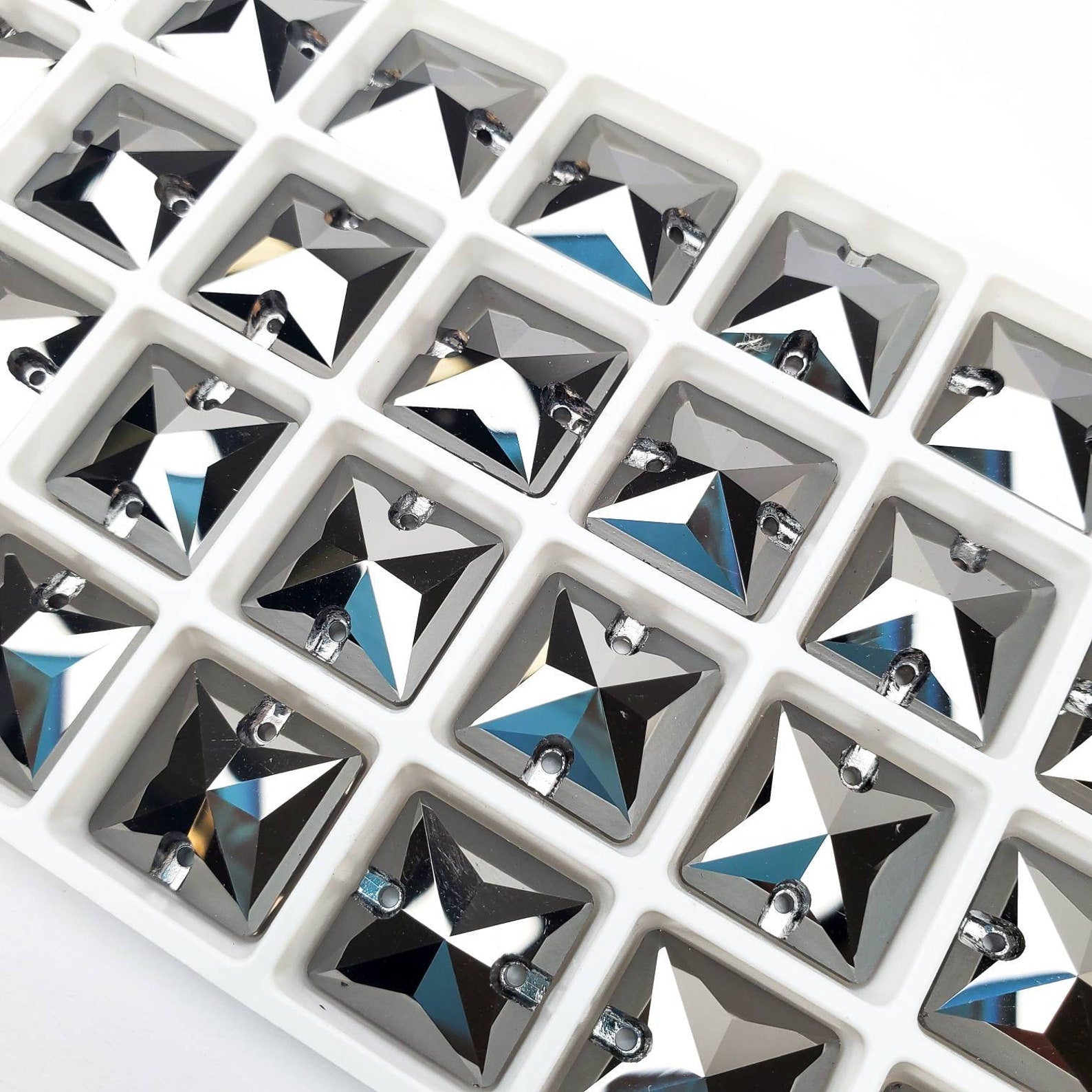 SILVER - SQUARE High Quality Glass Sew-on Rhinestones