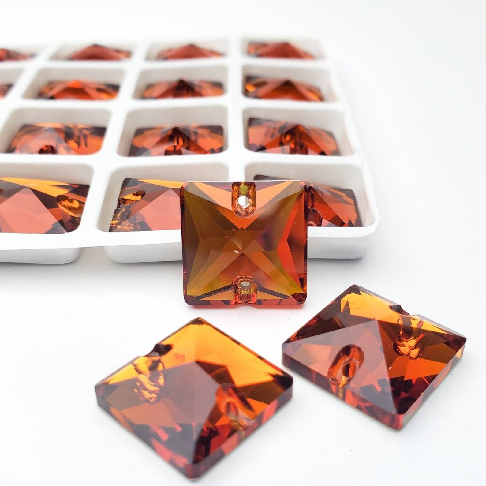 TANGERINE - SQUARE High Quality Glass Sew-on Rhinestones