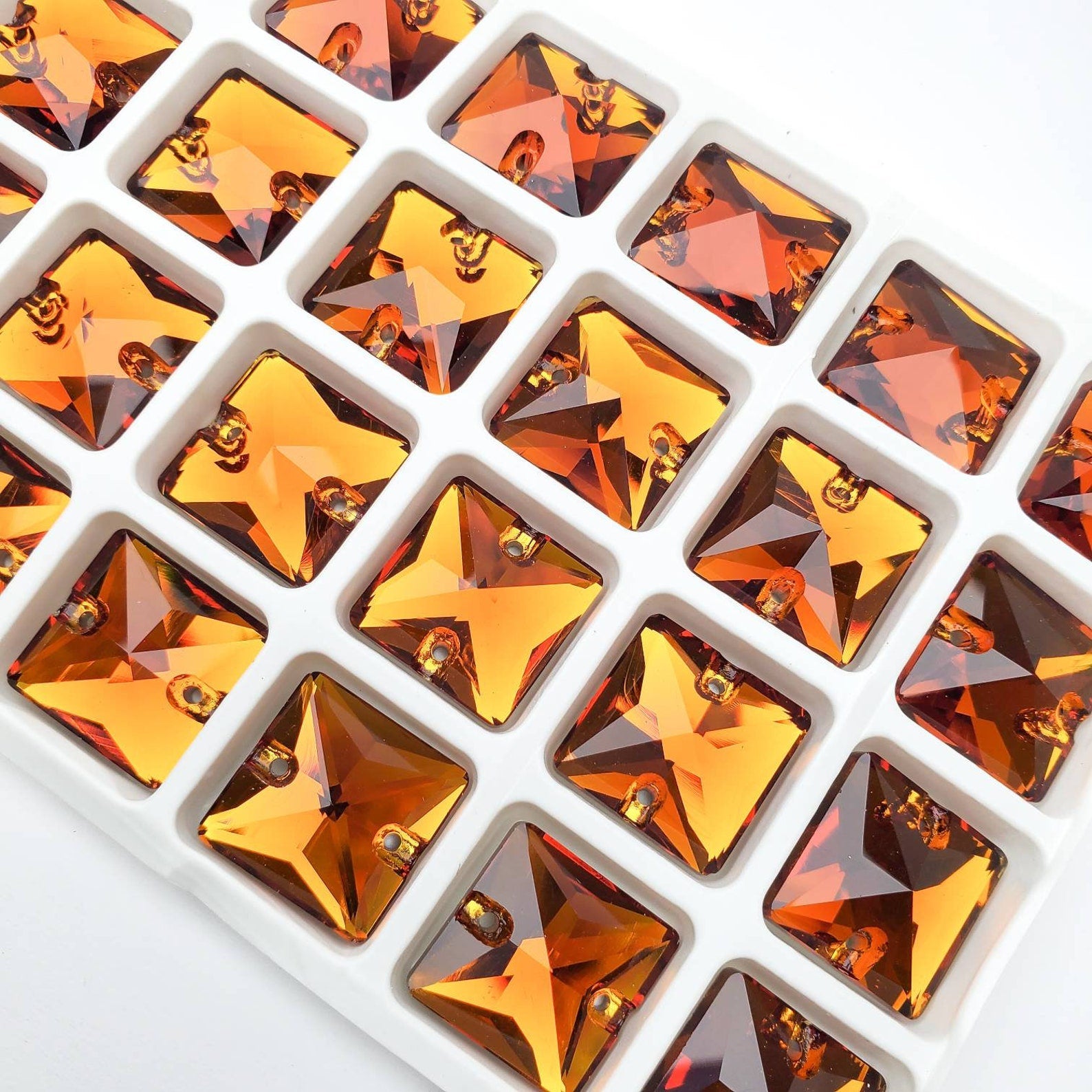 TANGERINE - SQUARE High Quality Glass Sew-on Rhinestones