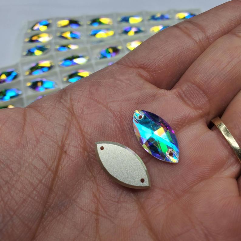 AB NAVETTE Sew On Glass Rhinestone AB
