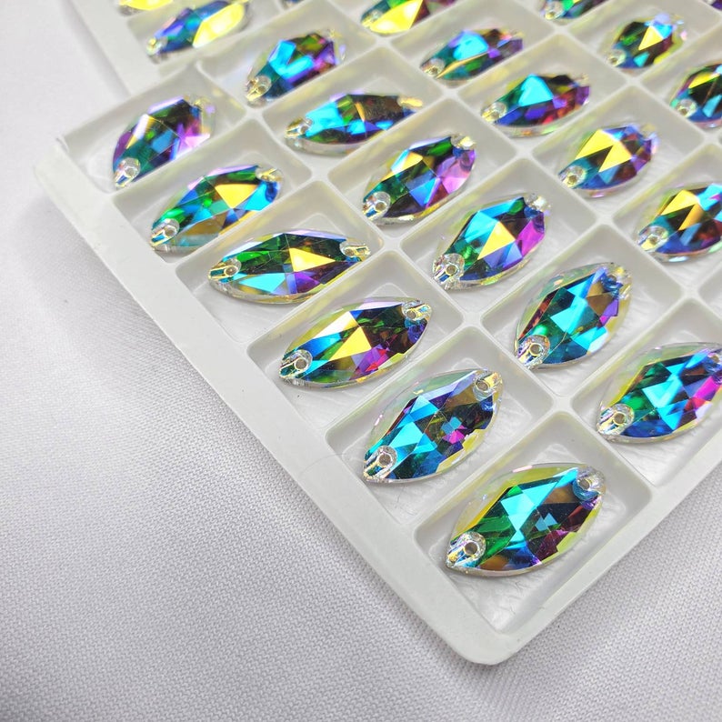 AB NAVETTE Sew On Glass Rhinestone AB