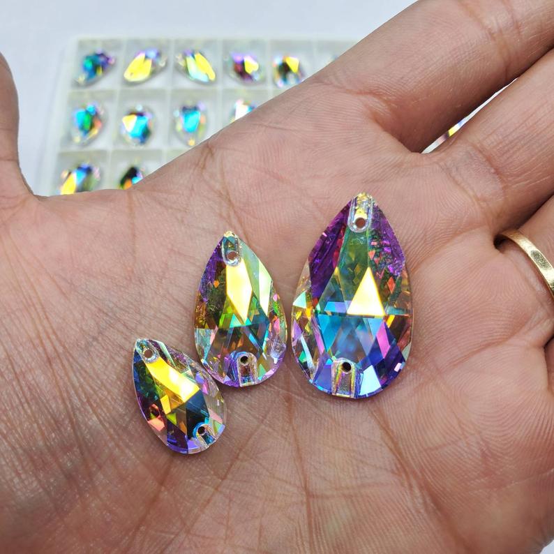 DROP Sew On Glass Rhinestone AB