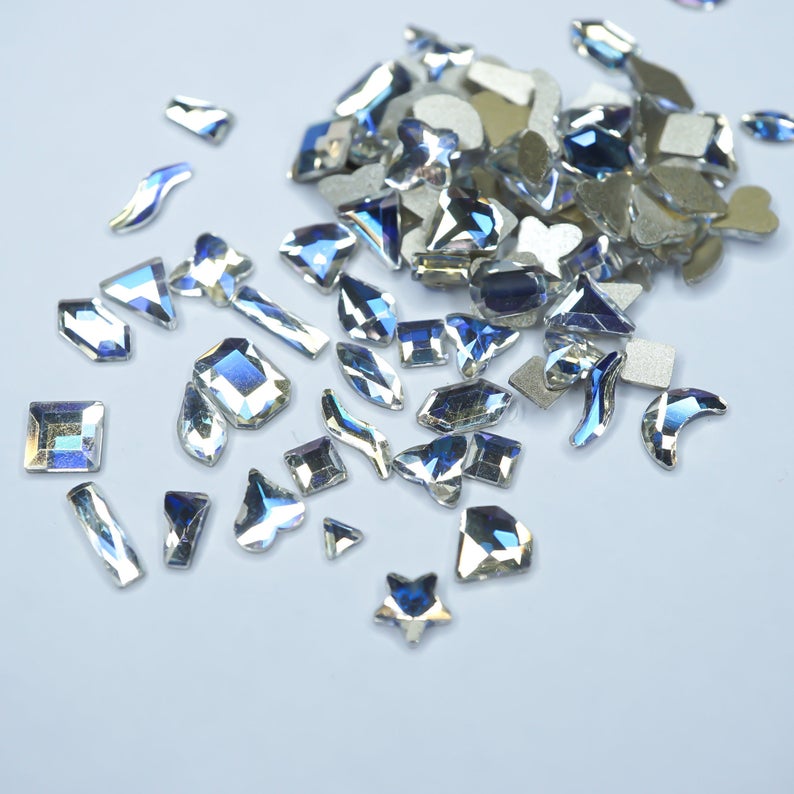 Moon light- 100 Mix shapes - Nail art- Rhinestones - GLASS- flat back