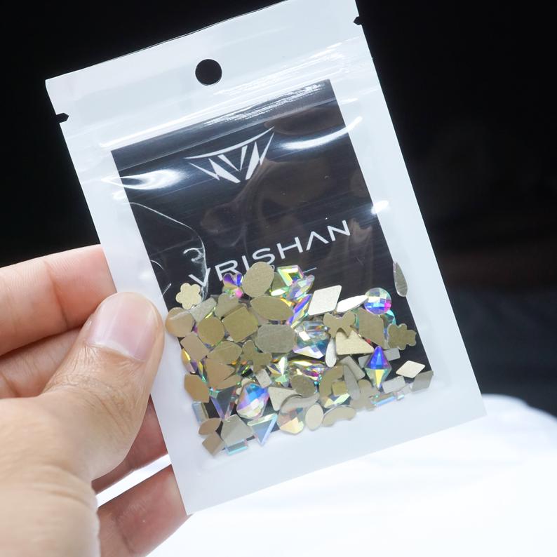 Crystal AB - 100 Mix shapes - Nail art- Rhinestones - GLASS- flat back