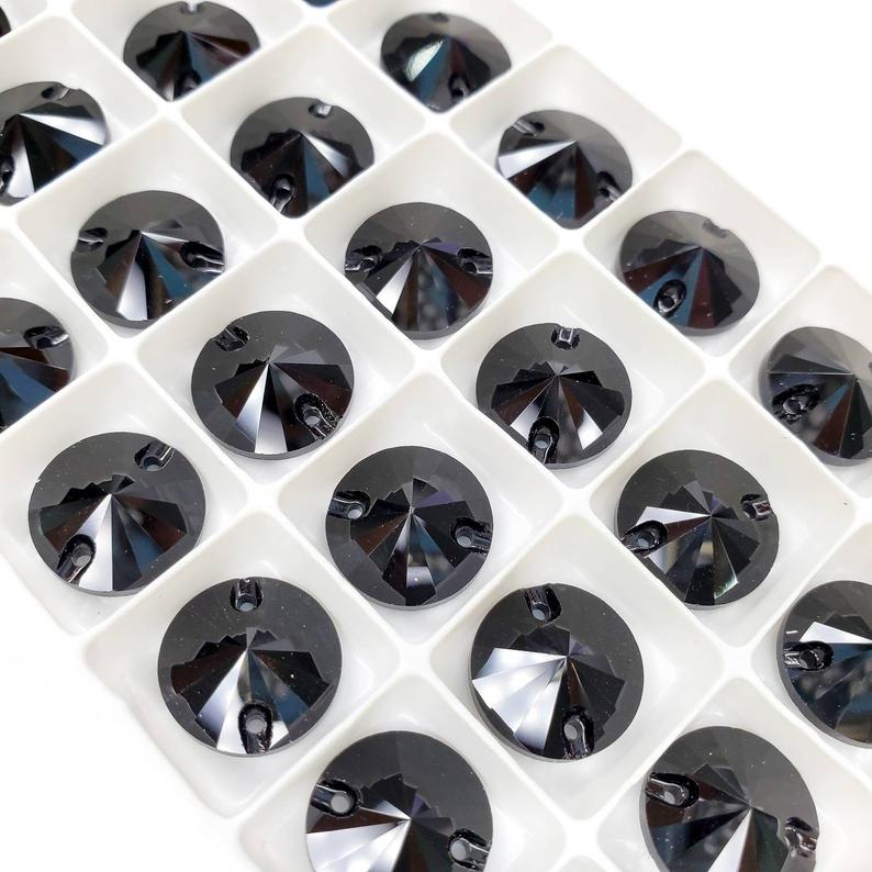 Black - RIVOLI Sew On Glass Rhinestone