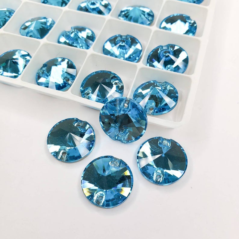 Aquamarine - RIVOLI Sew On Glass Rhinestone