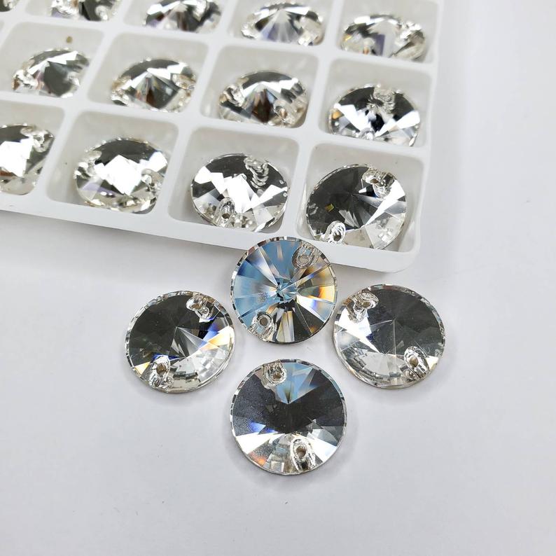 Clear RIVOLI Sew On  Glass Rhinestone
