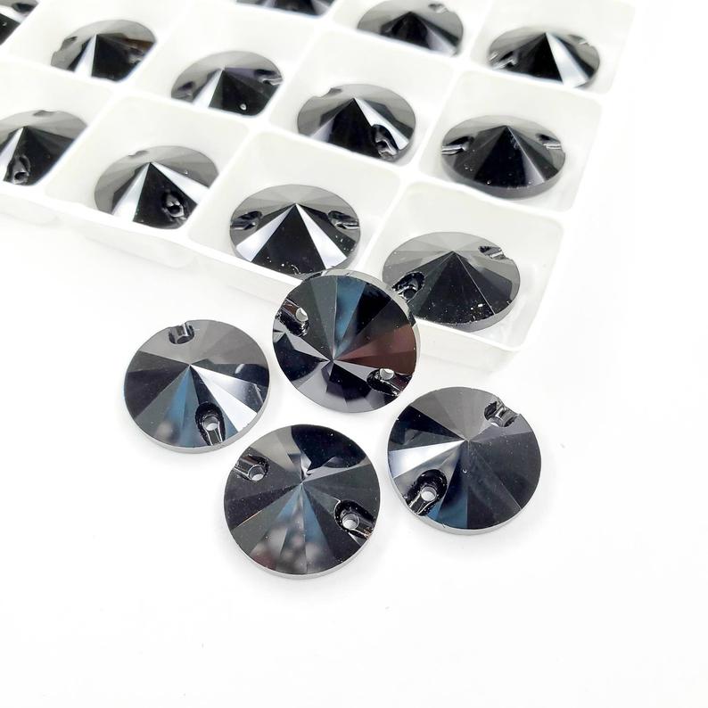Black - RIVOLI Sew On Glass Rhinestone