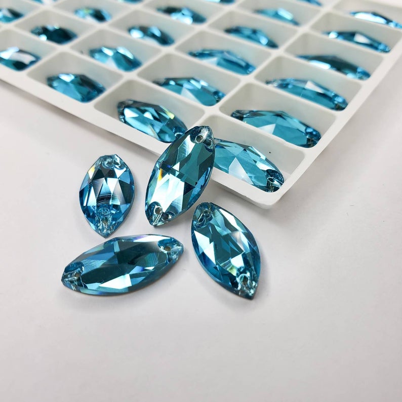 Aquamarine - NAVETTE high quality sewing crystal