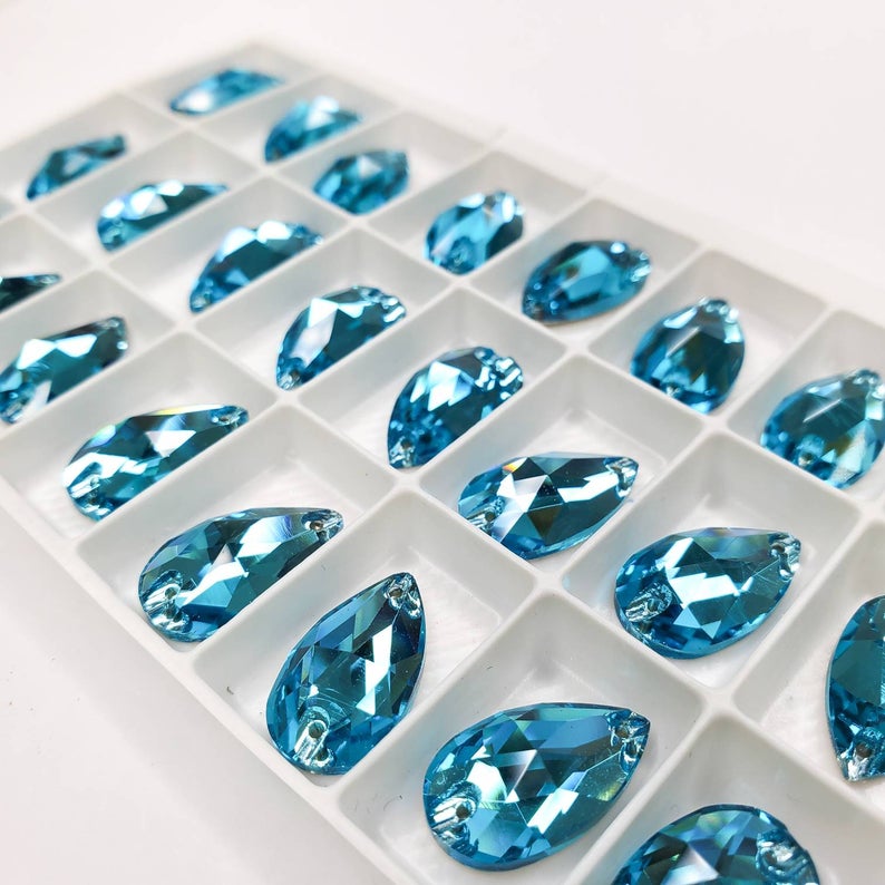 Aquamarine - DROP Sew On Glass Rhinestone
