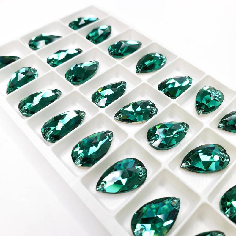 Emerald - DROP Sew On Glass Rhinestone