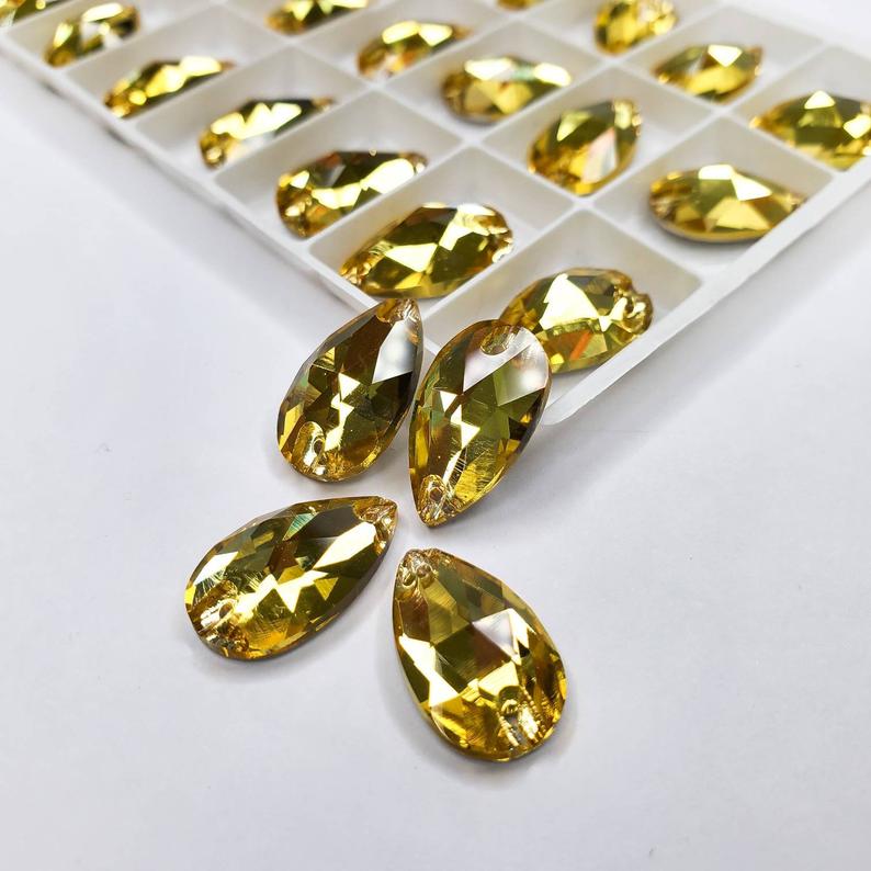 Topaz - DROP Sew On Glass Rhinestone