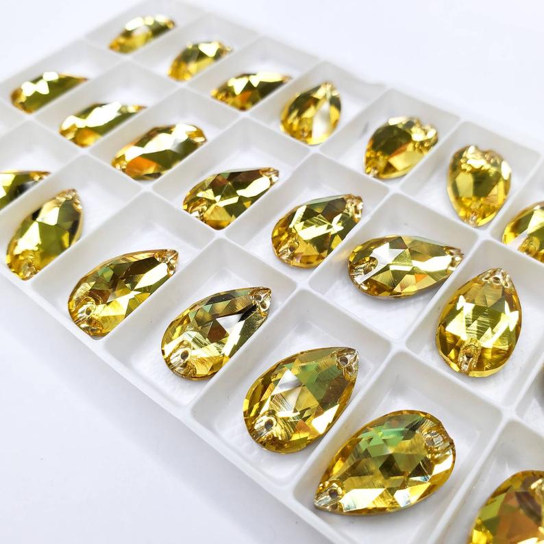 Topaz - DROP Sew On Glass Rhinestone