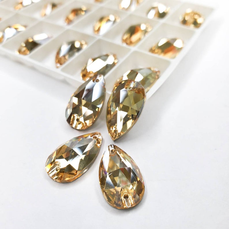 Golden shadow - DROP Sew On Glass Rhinestone